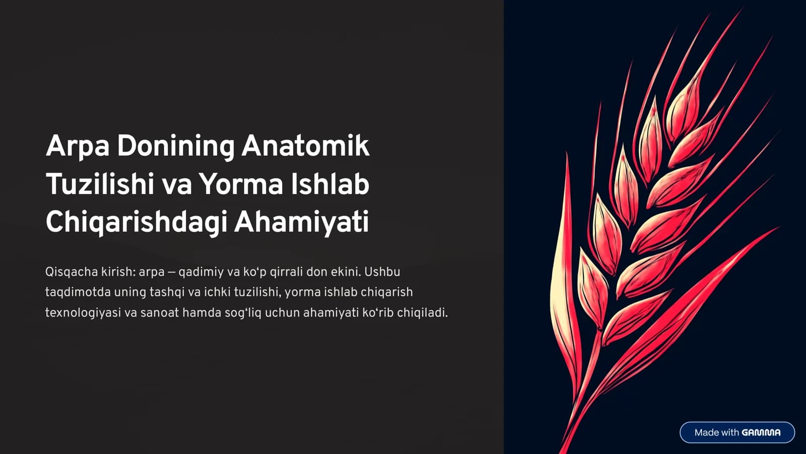 Arpa Donining Anatomik Tuzilishi va Yorma Ishlab Chiqarishdagi Ahamiyati
