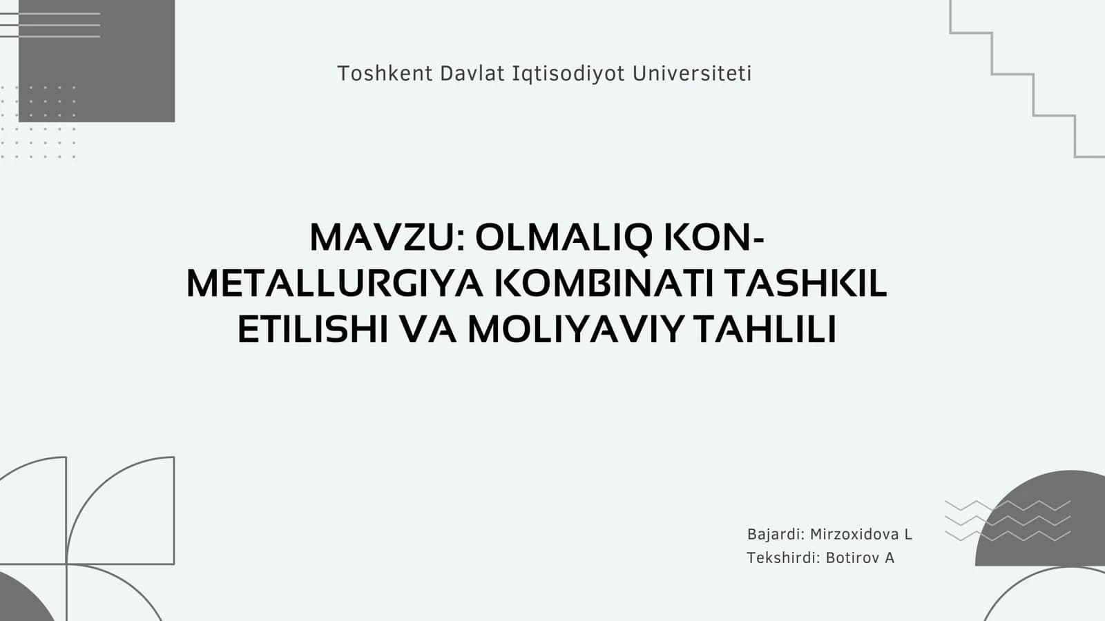 OLMALIQ KON-METALLURGIYA KOMBINATI TASHKIL ETILISHI VA MOLIYAVIY TAHLILI
