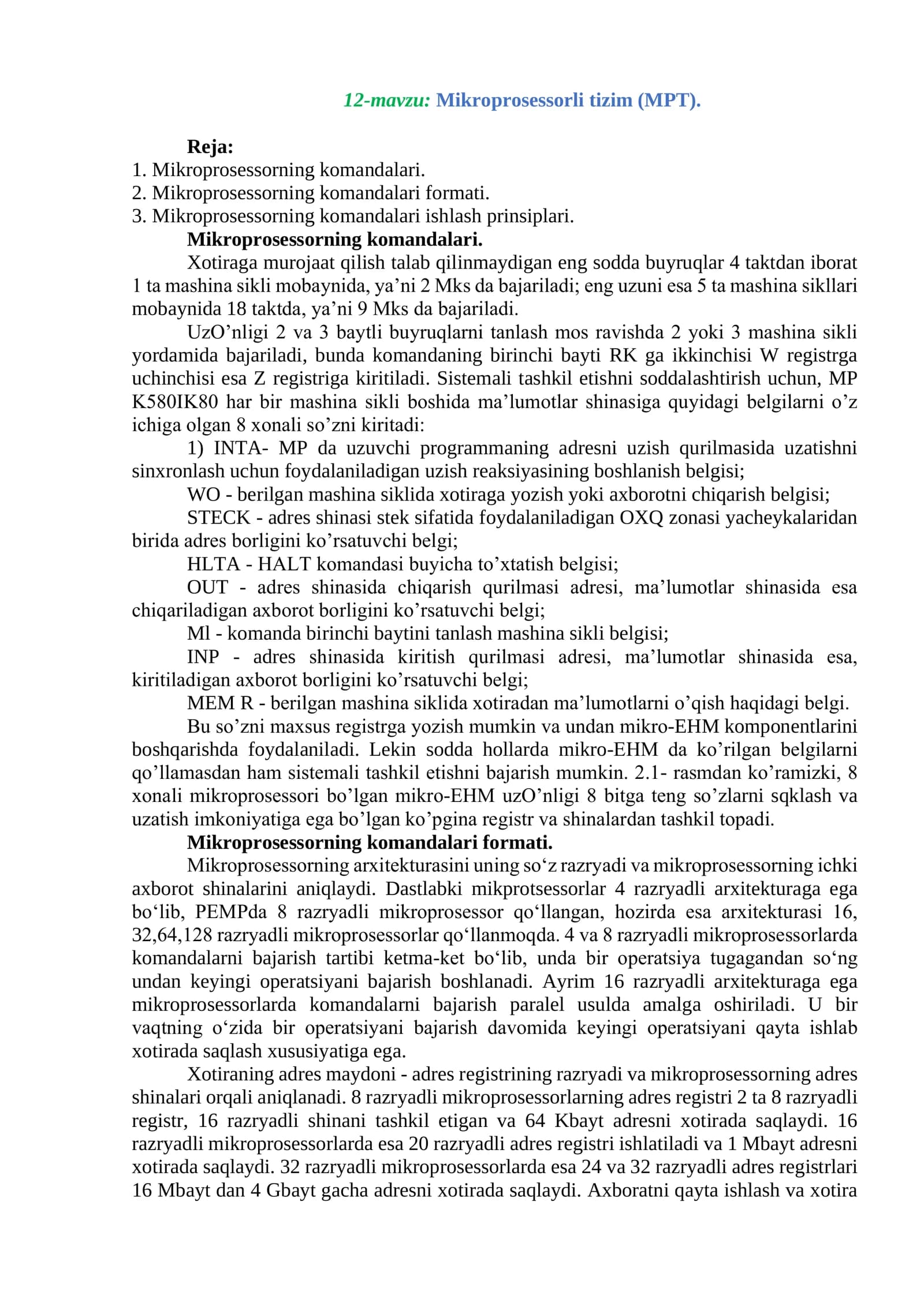 Mikroprosessorli tizim (MPT)