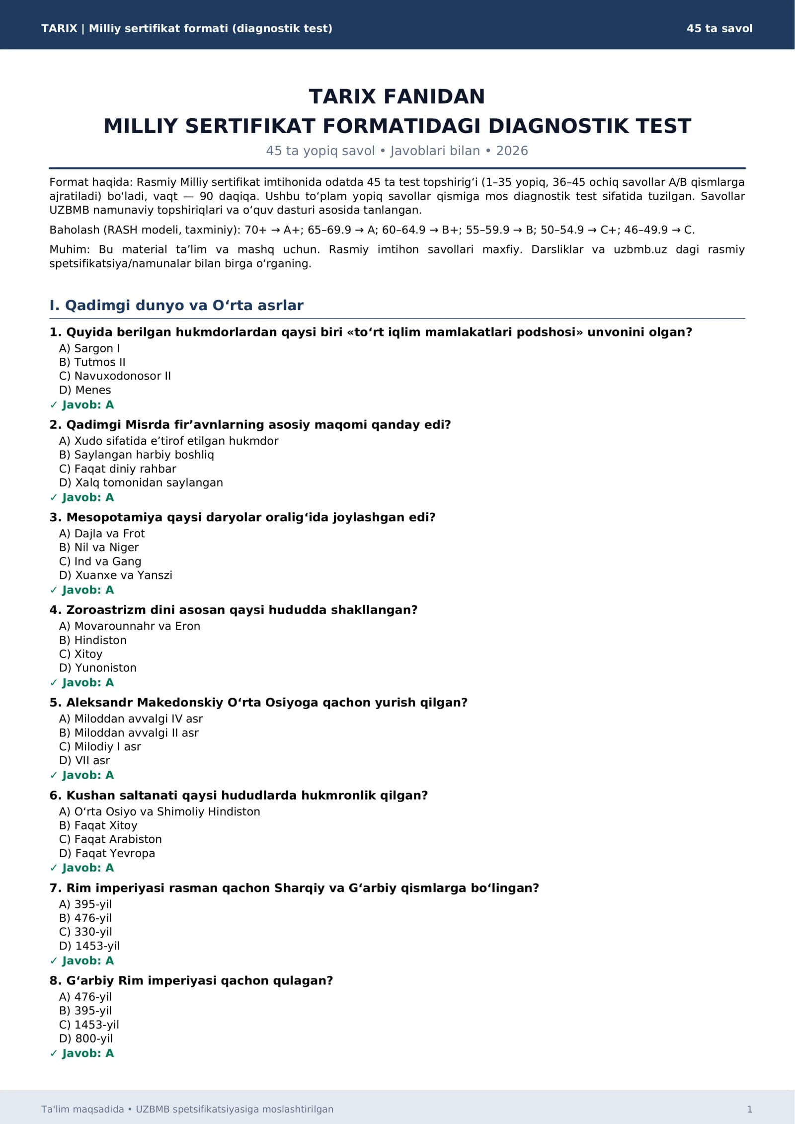 tarix milliy sertifikat