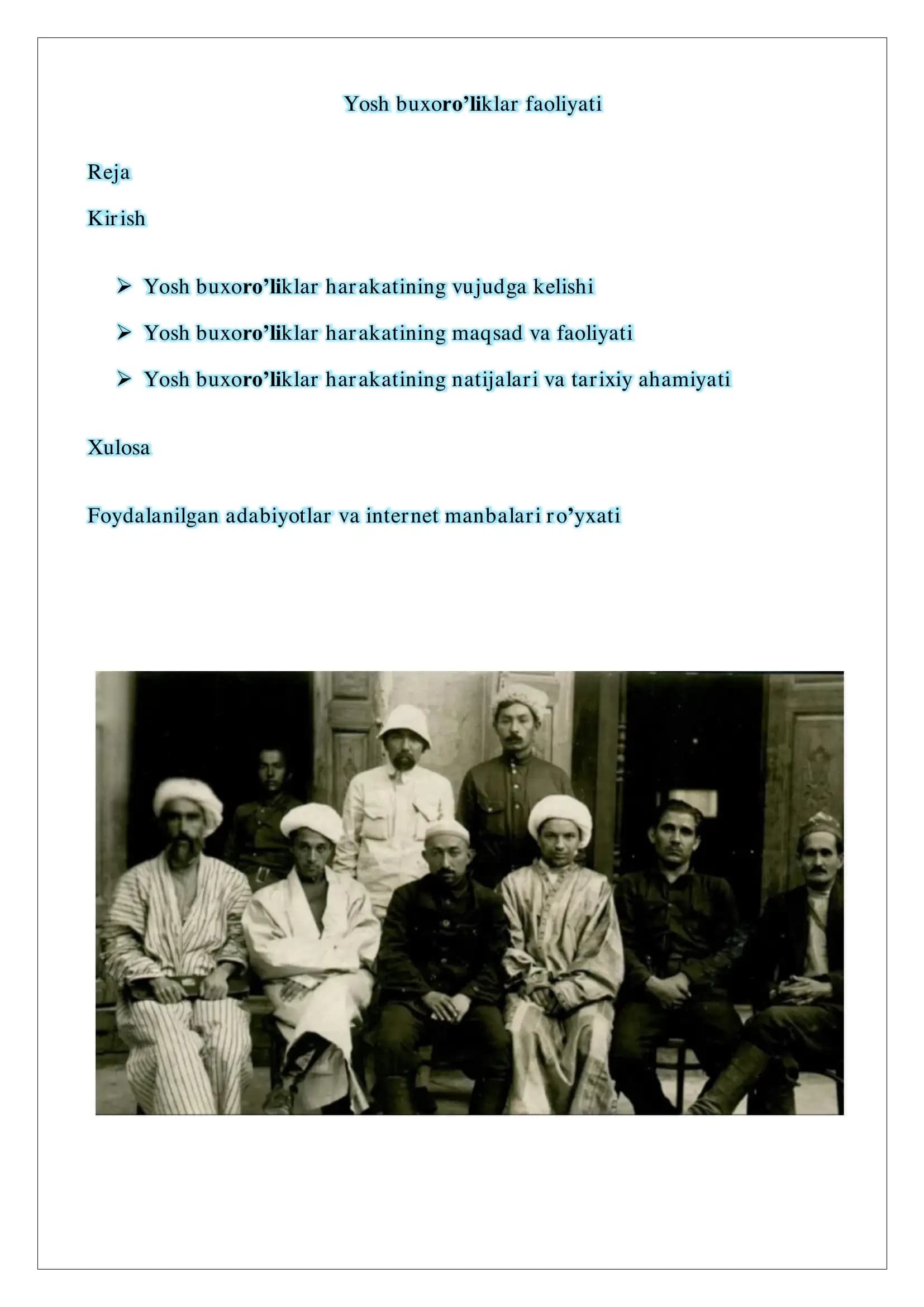 Yosh buxoro’liklar faoliyati