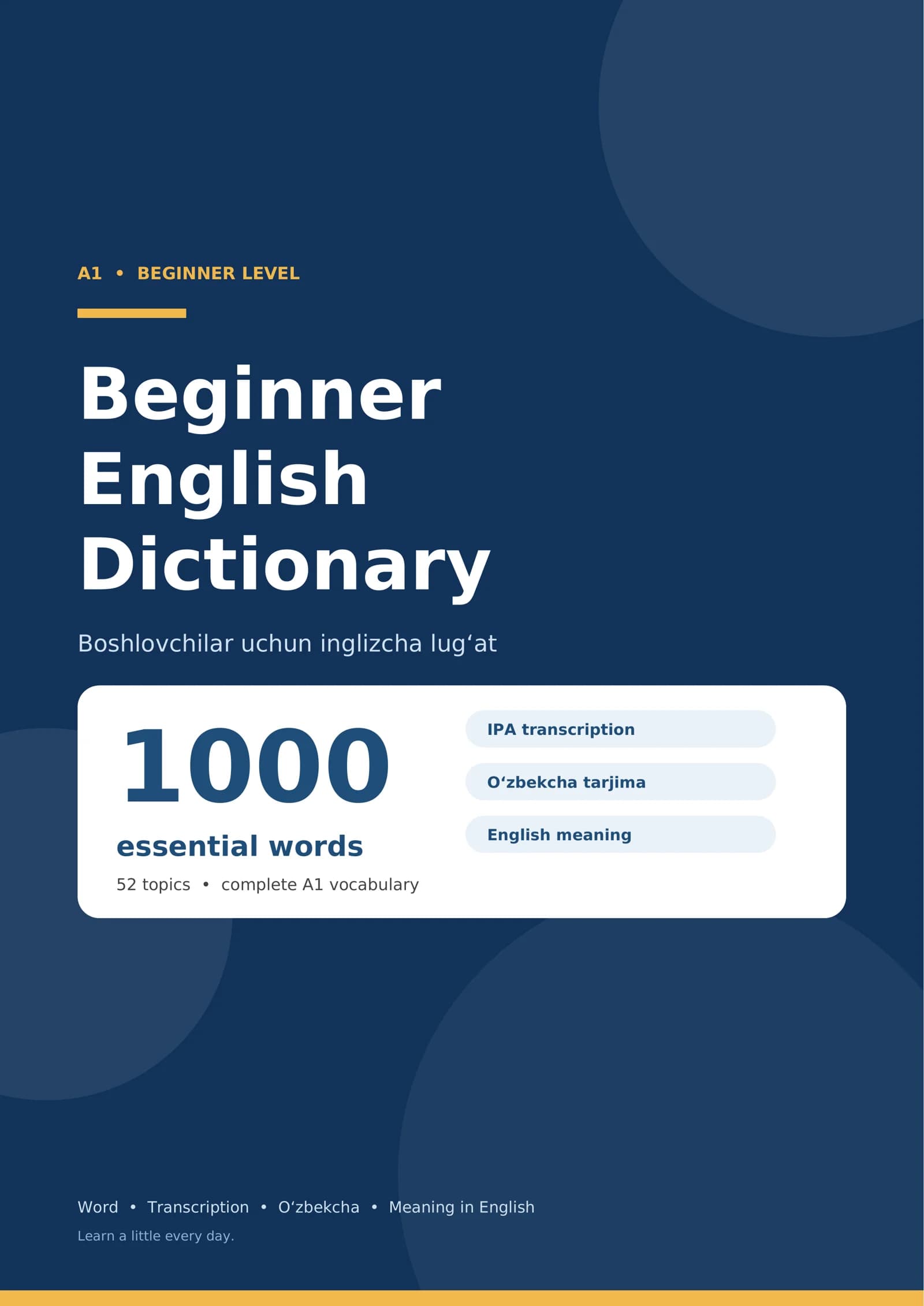 Boshlovchilar uchun inglizcha lug‘at (Beginner A1) muloqot uchun eng zarur so'zlar to'plami
