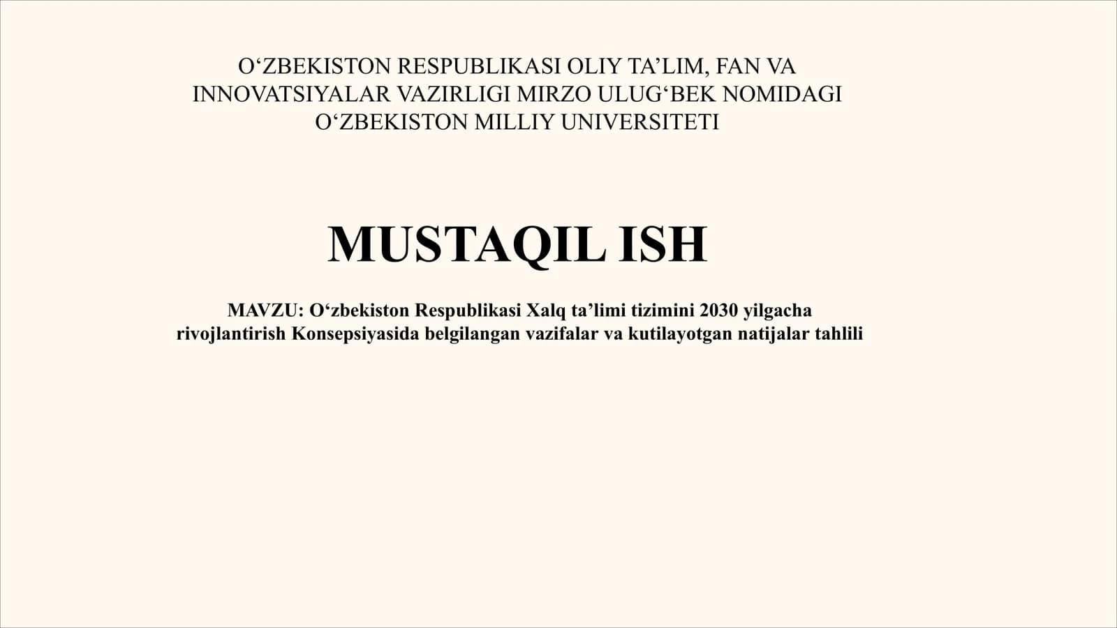 Oʻzbekiston Respublikasi Xalq taʼlimi tizimini 2030 yilgacha rivojlantirish Konsepsiyasida belgilangan vazifalar va kutilayotgan natijalar tahlili
