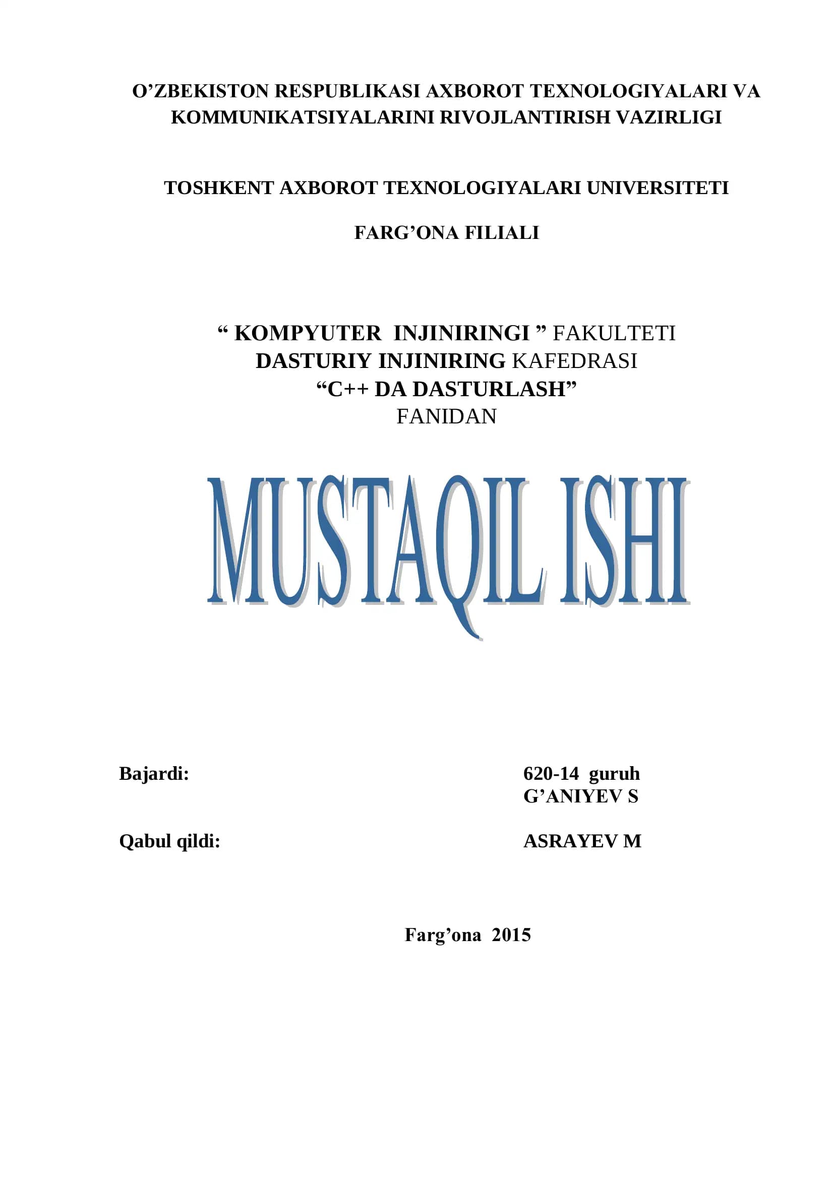 C++ DA DASTURLASH