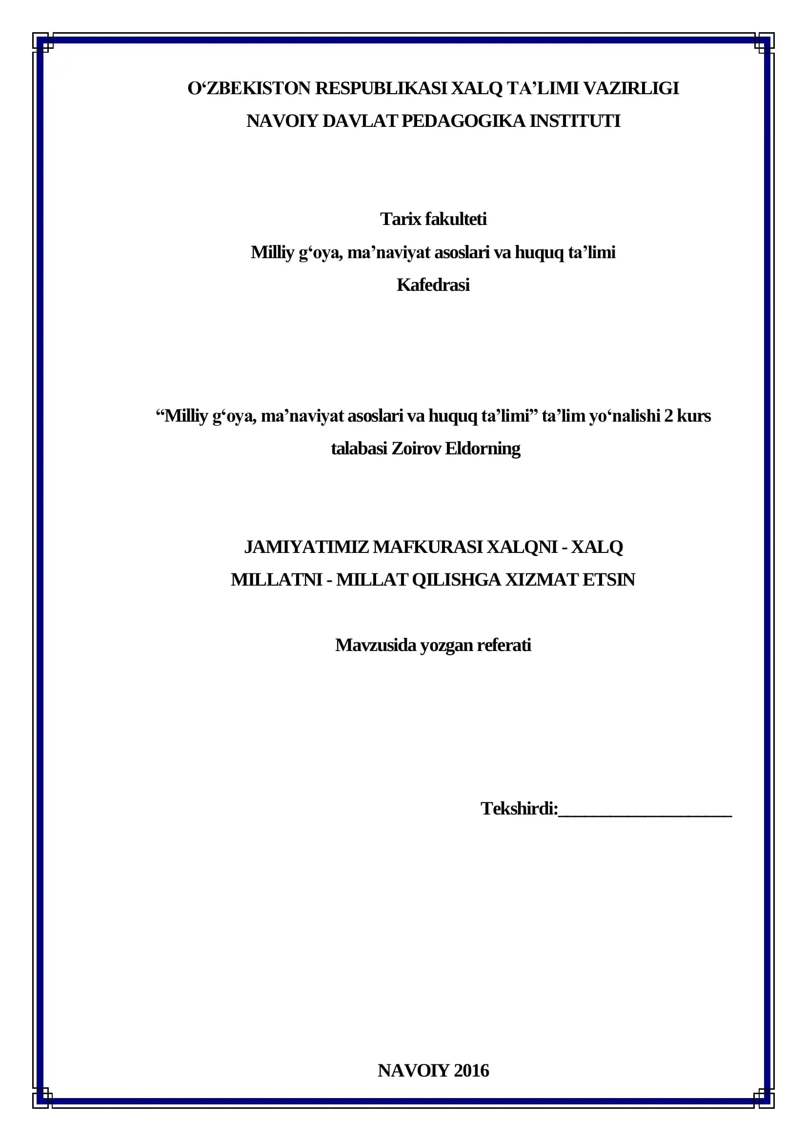 Mavzusida yozgan referati