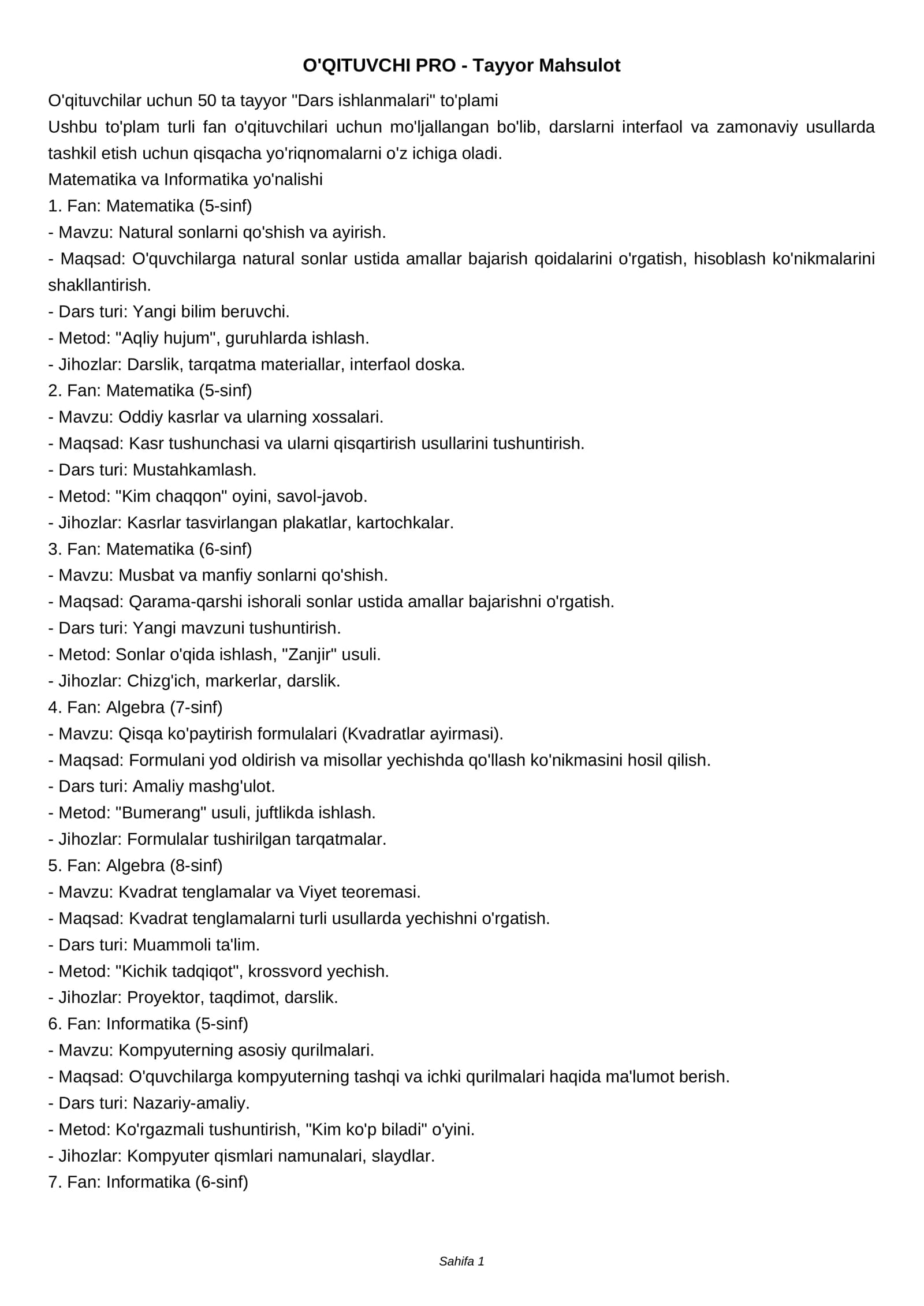 O'QITUVCHI PRO - Tayyor Mahsulot