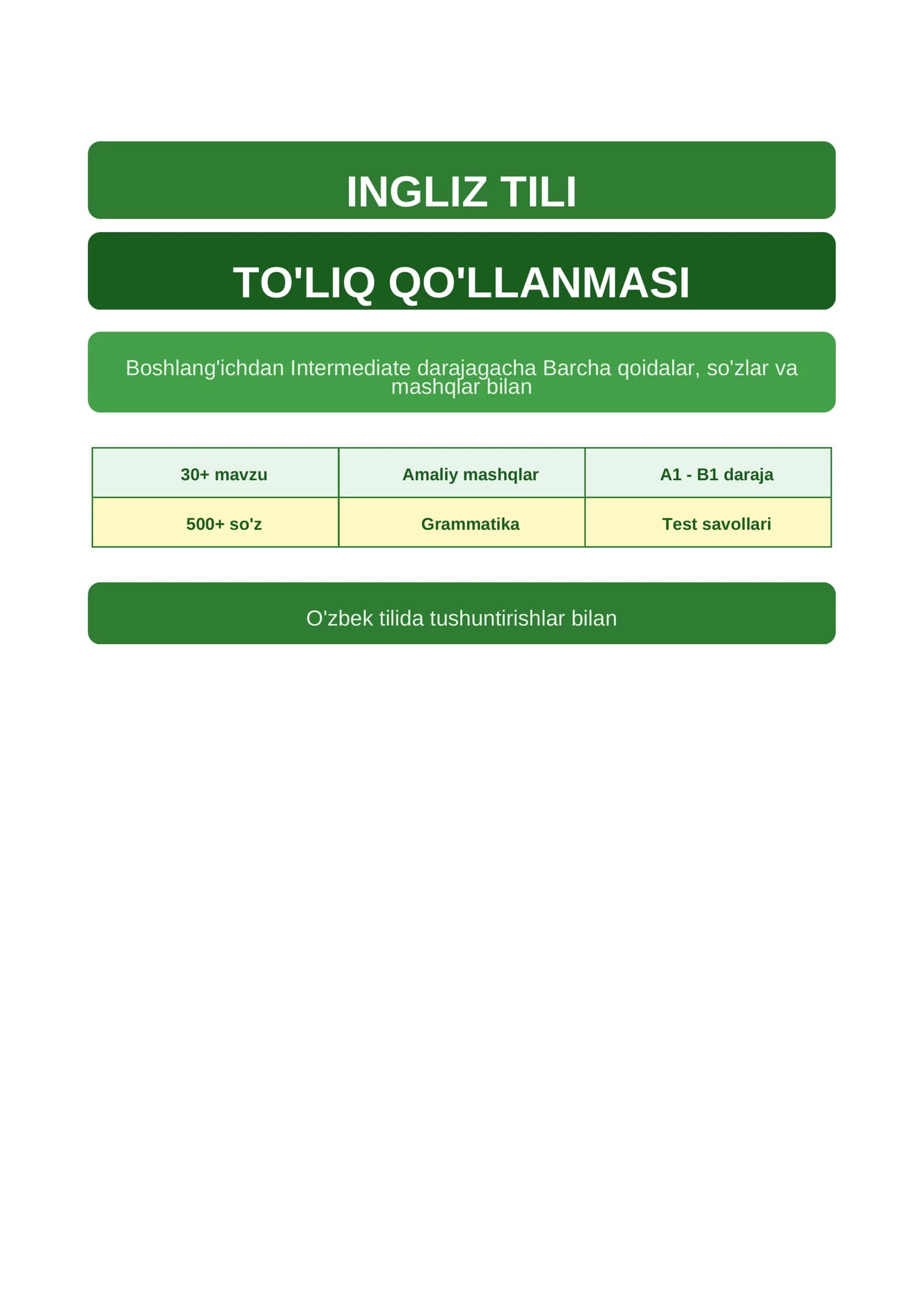 English tilidan A1 daraja uchun qoʻllanma
