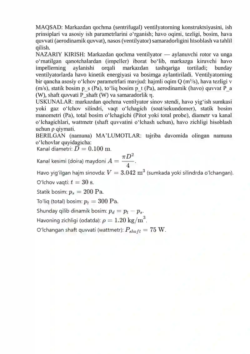 Markazdan qochma (sentrifugal) ventilyator