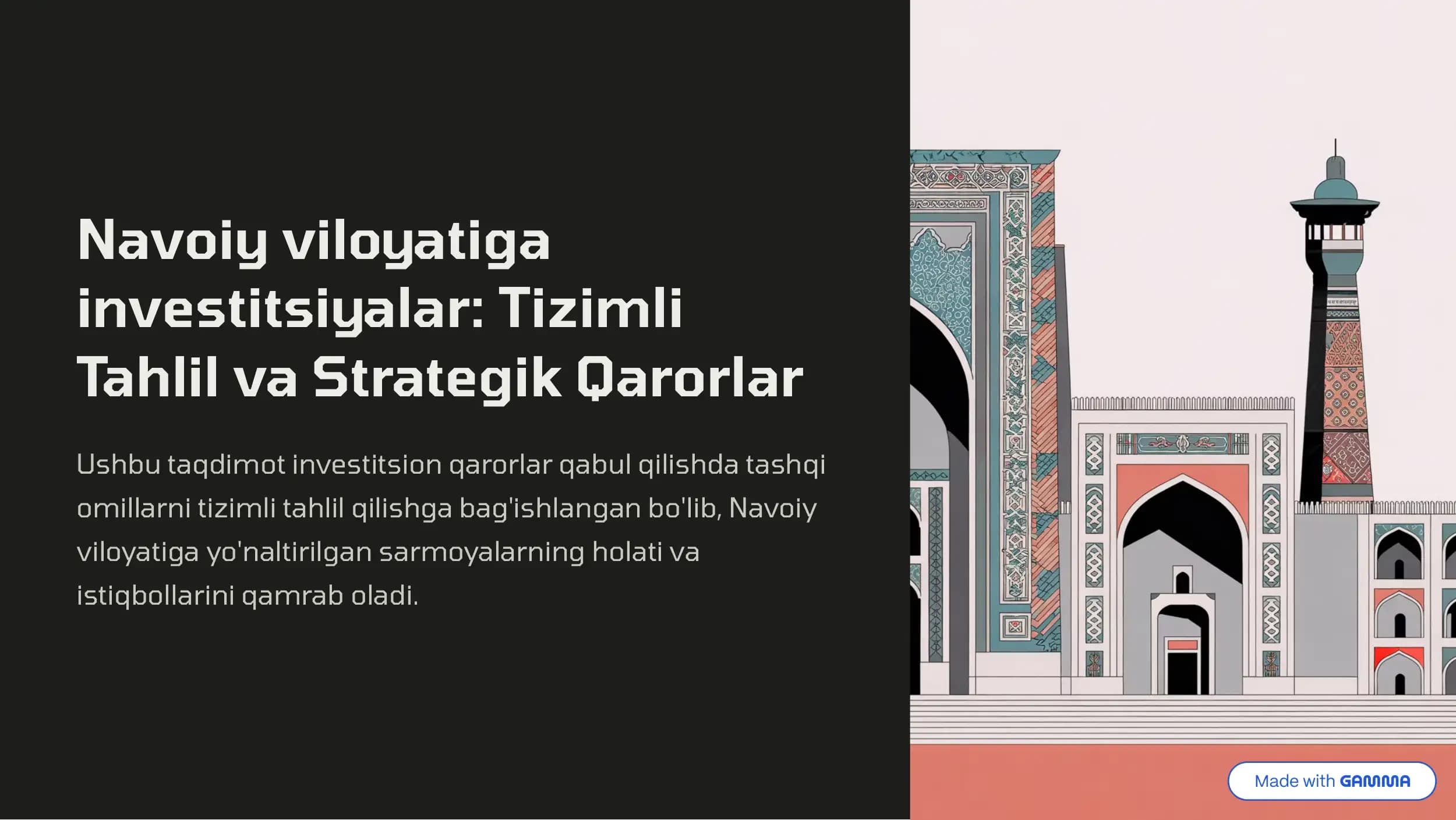 Navoiy viloyatiga Investitsiyalar: Tizimli Tahlil va Strategik Qarorlar