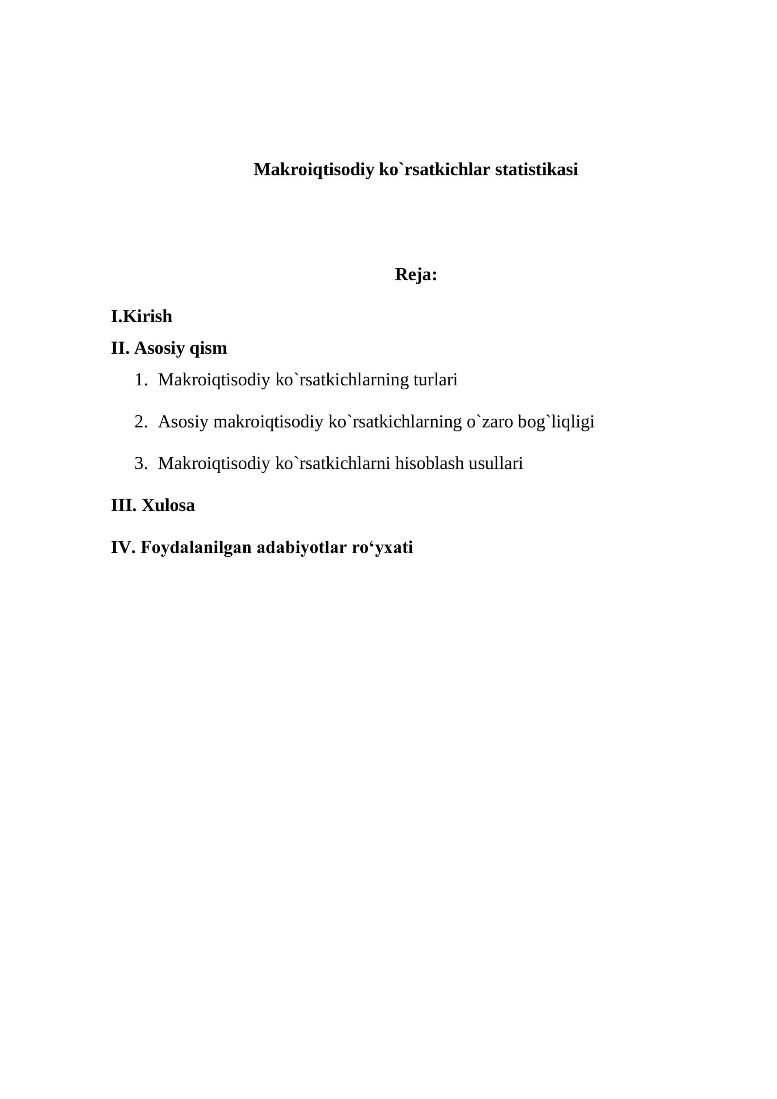 Makroiqtisodiy ko‘rsatkichlar statistikasi