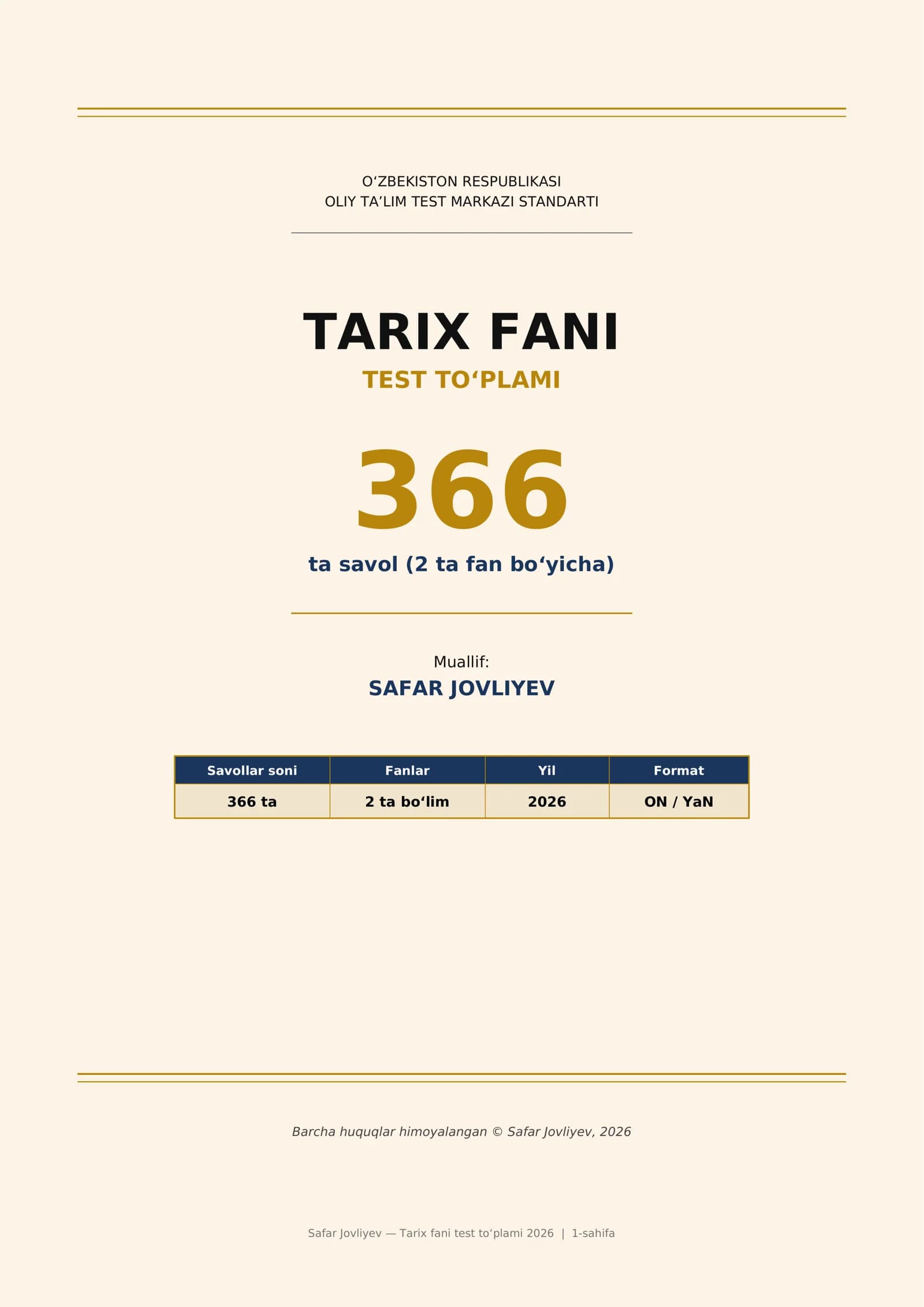 Tarix fani test to‘plami