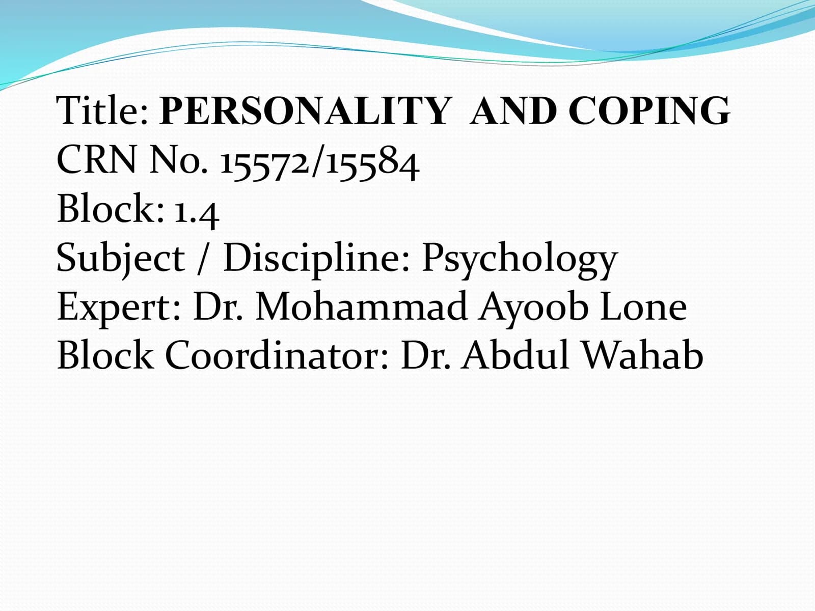 PERSONALITY AND COPING