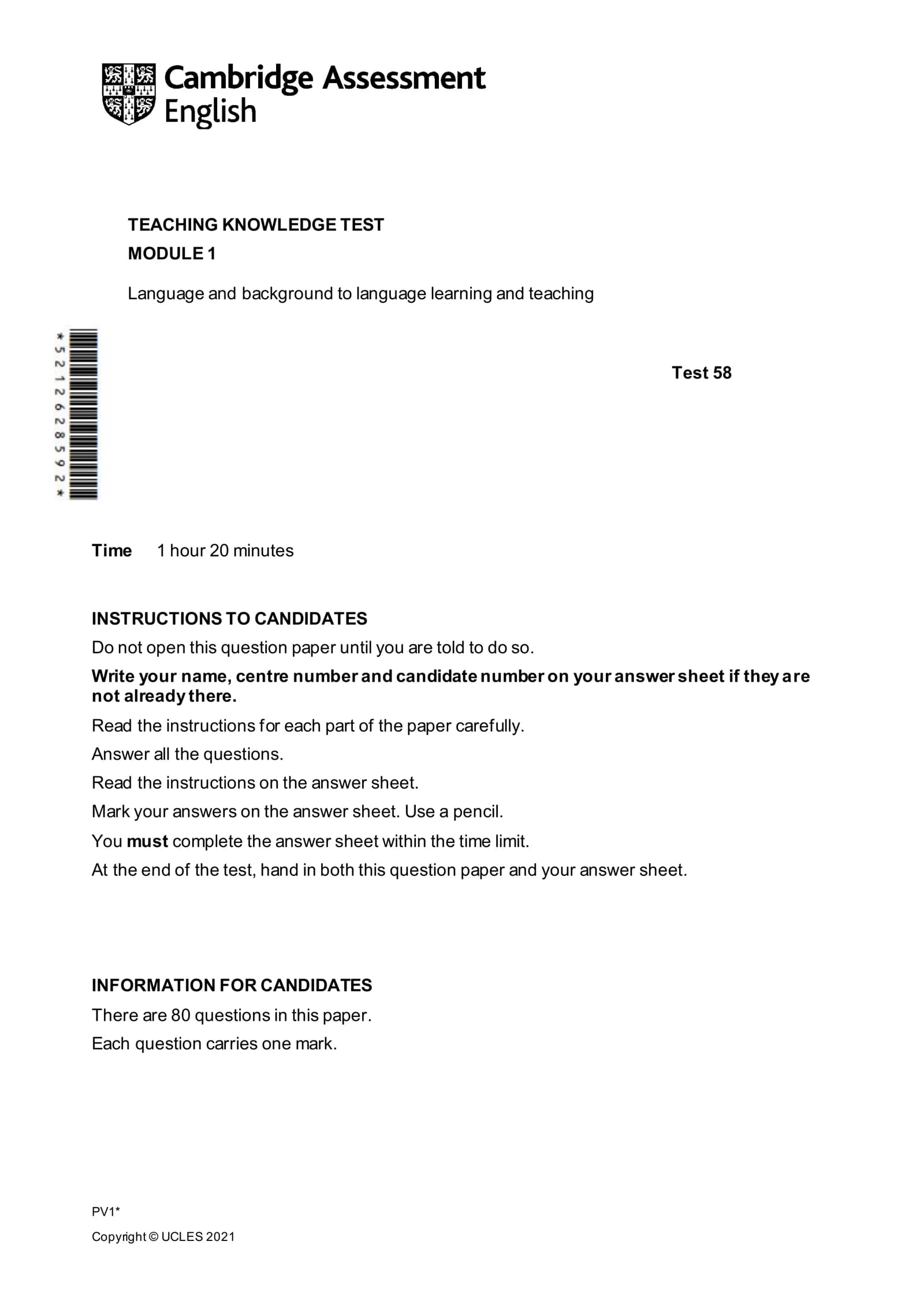 TEACHING KNOWLEDGE TEST MODULE 1