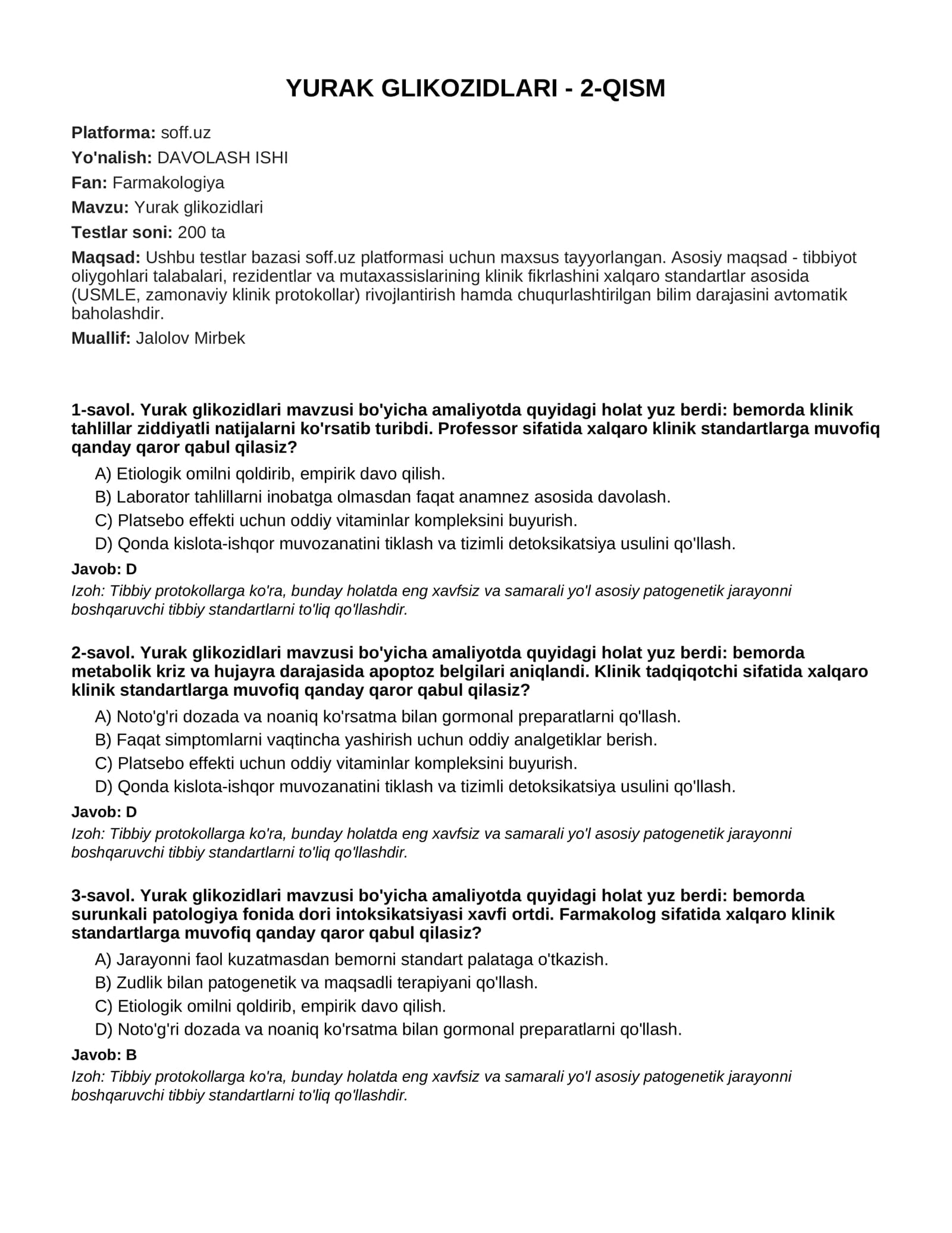YURAK GLIKOZIDLARI - 2-QISM