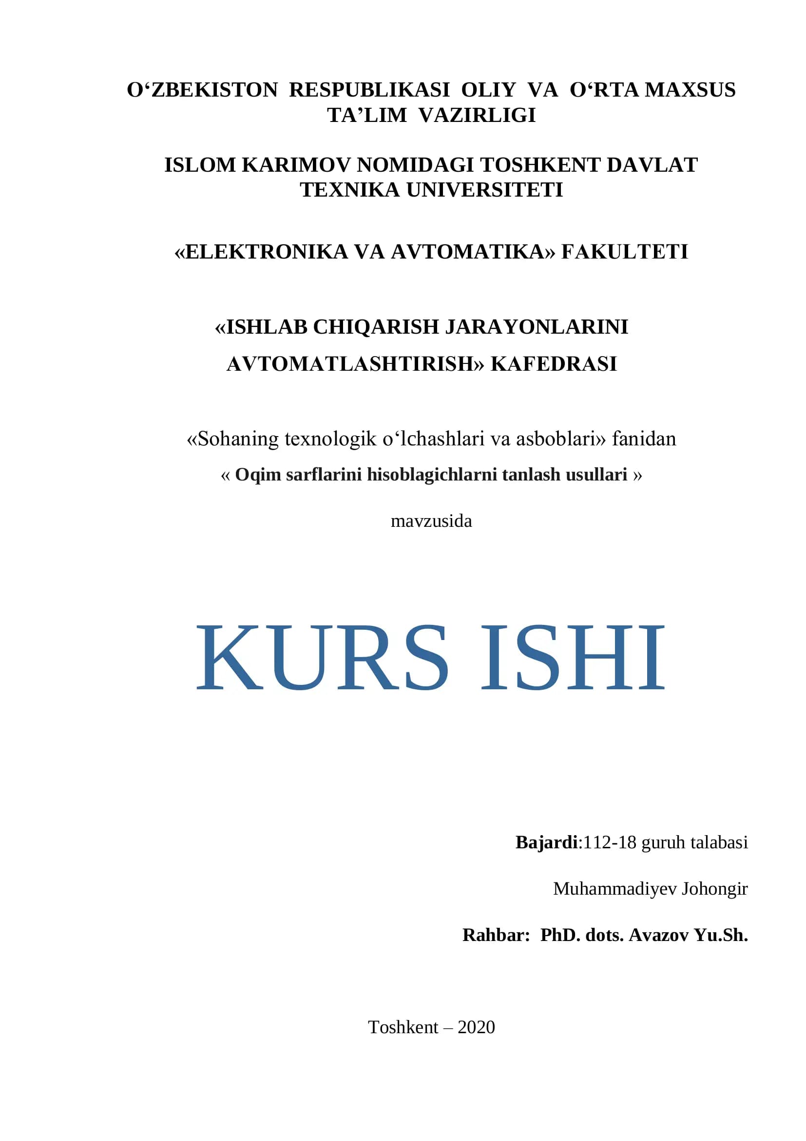 Oqim sarflarini hisoblagichlarni tanlash usullari