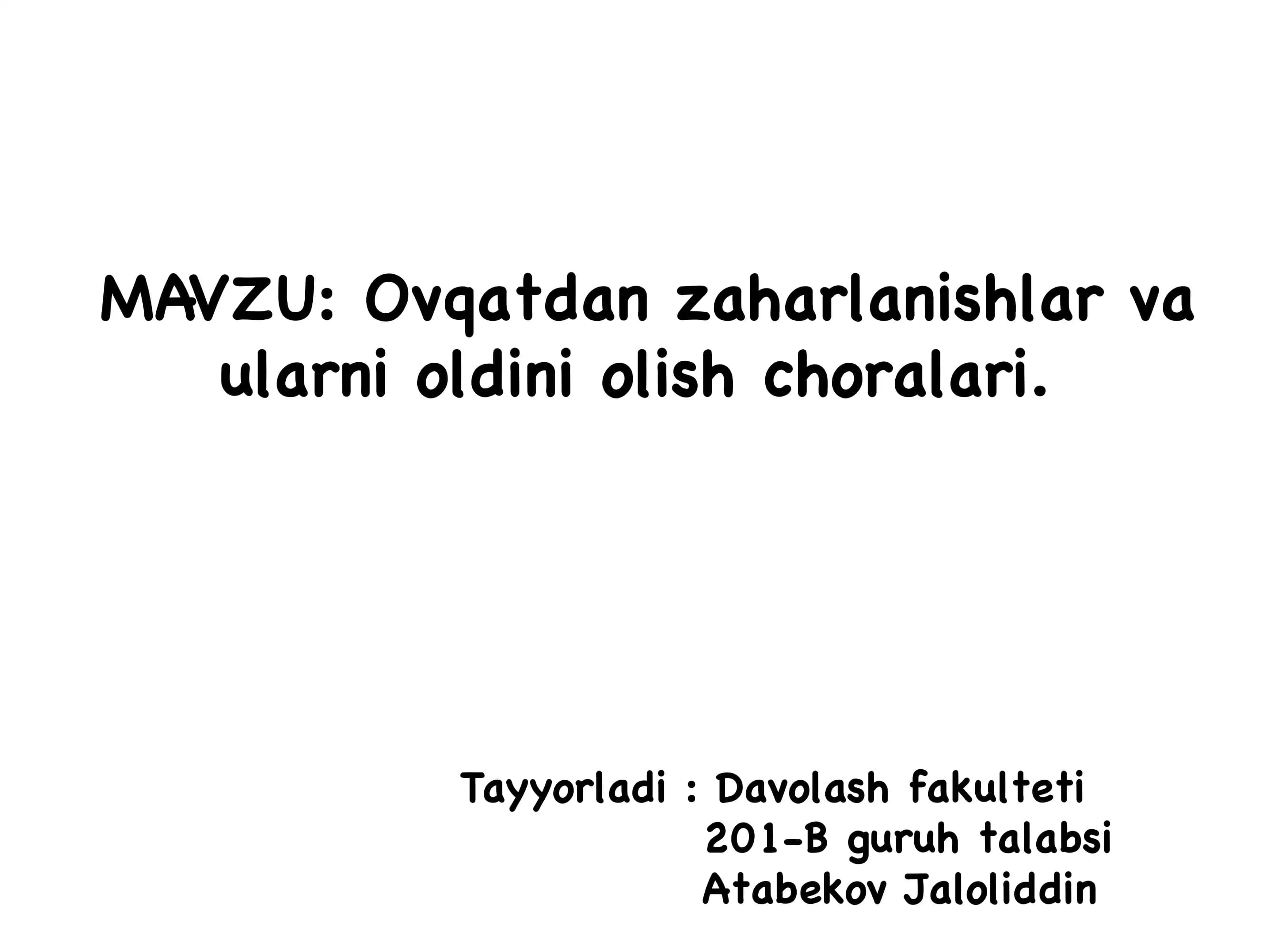 Ovqaydan zaharlanish va uning oqibatlari
