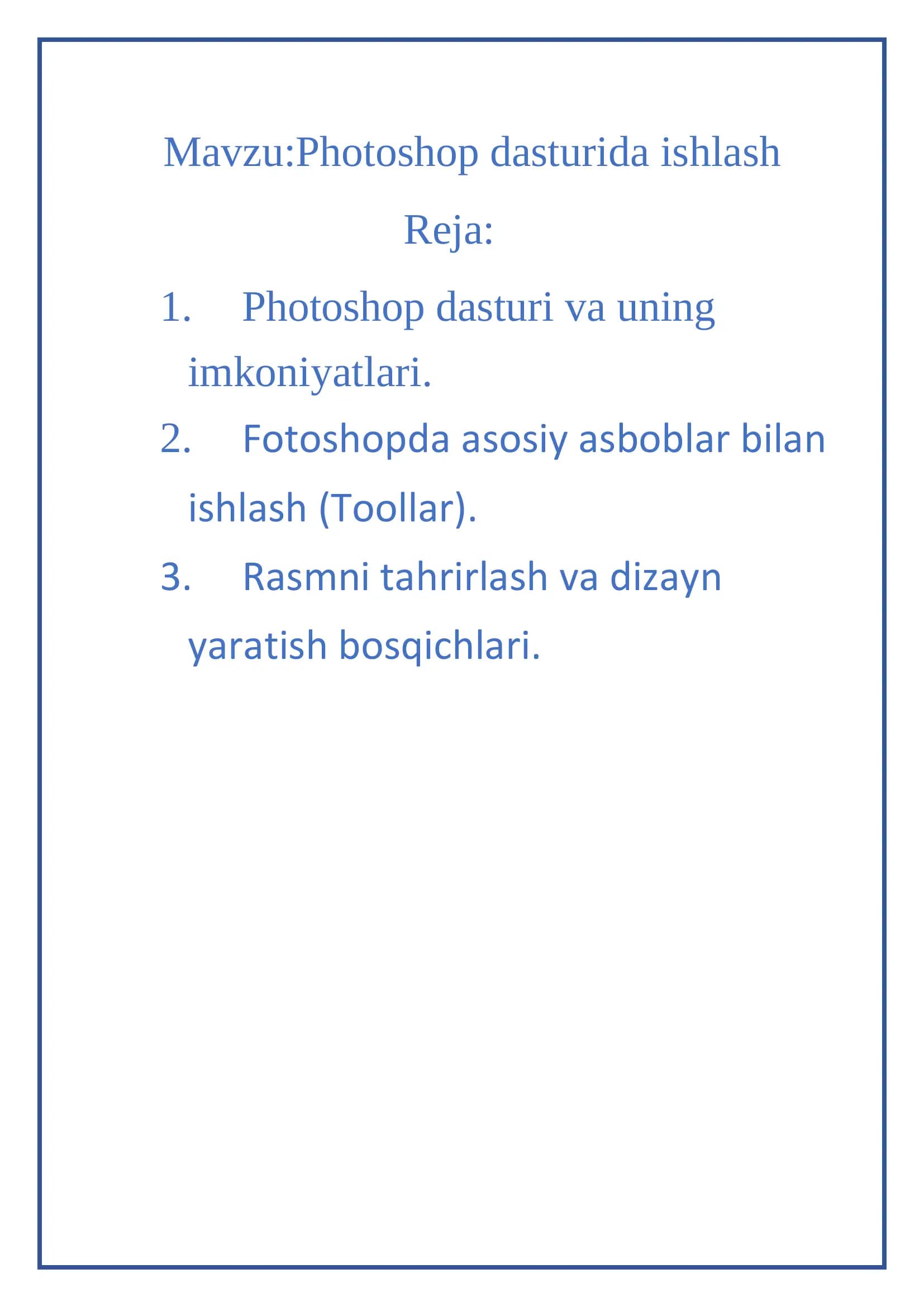 Photoshop dasturida ishlash
