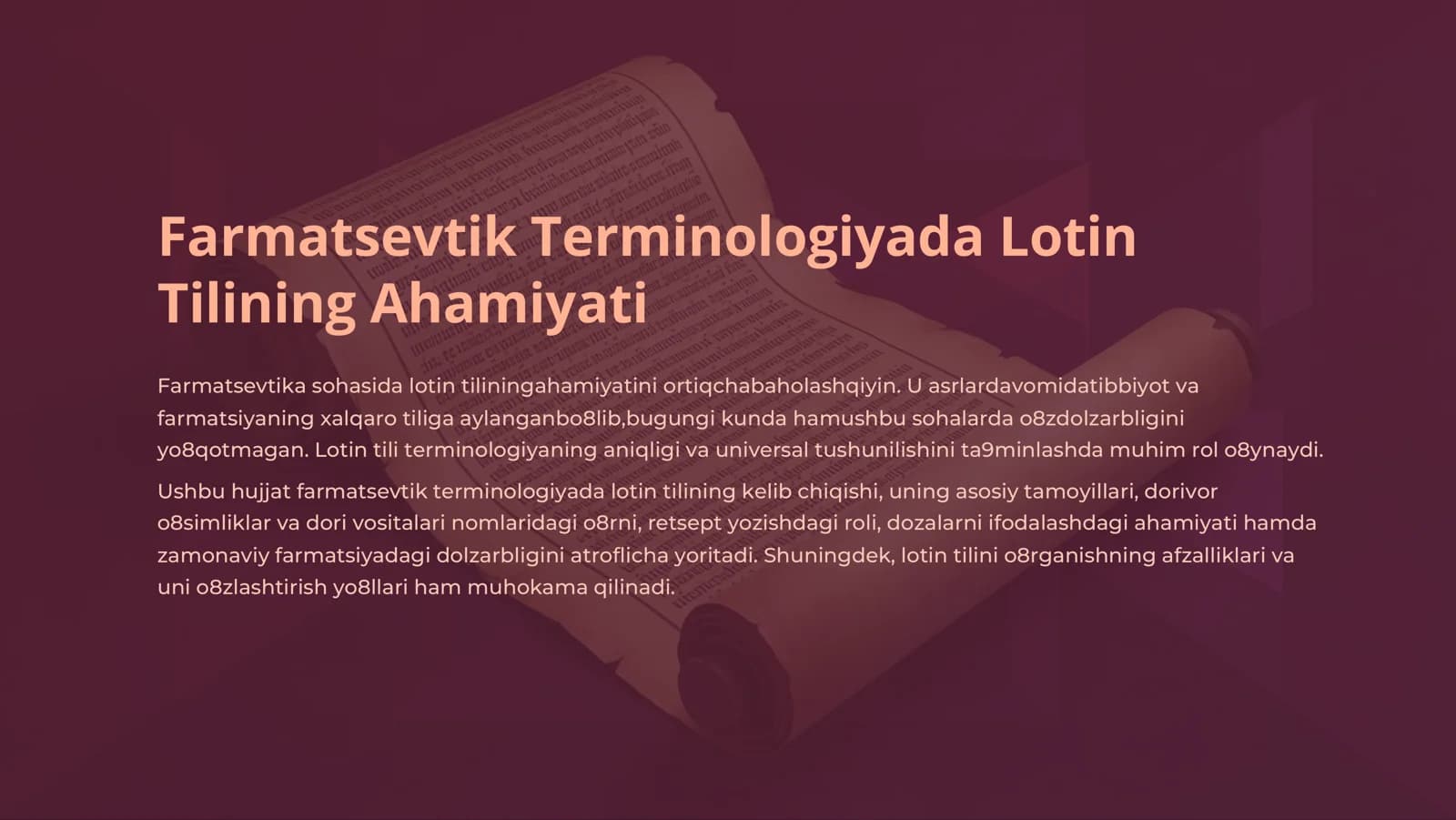 Farmatsevtik Terminologiyada Lotin Tilining Ahamiyati