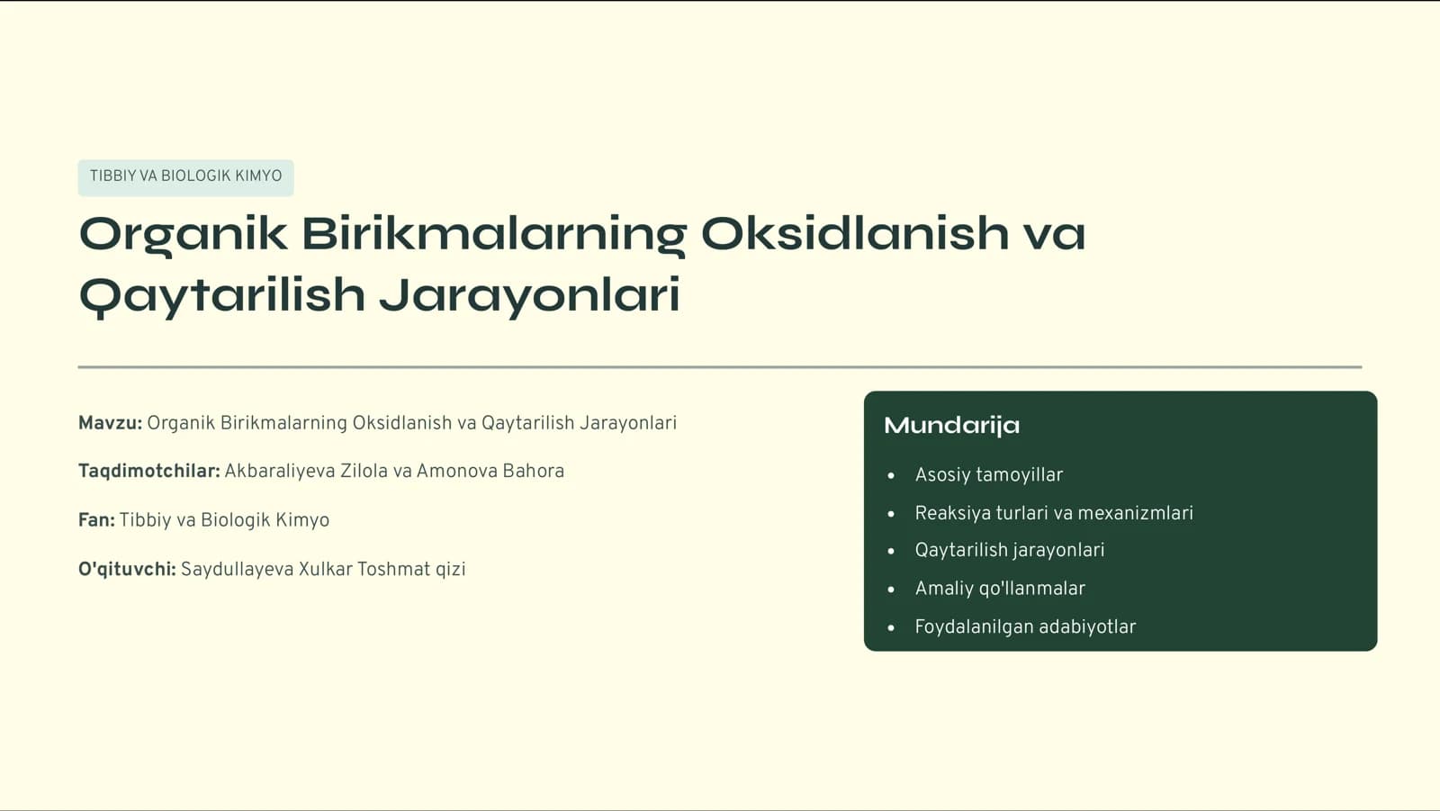 Organik Birikmalarning Oksidlanish va Qaytarilish Jarayonlari
