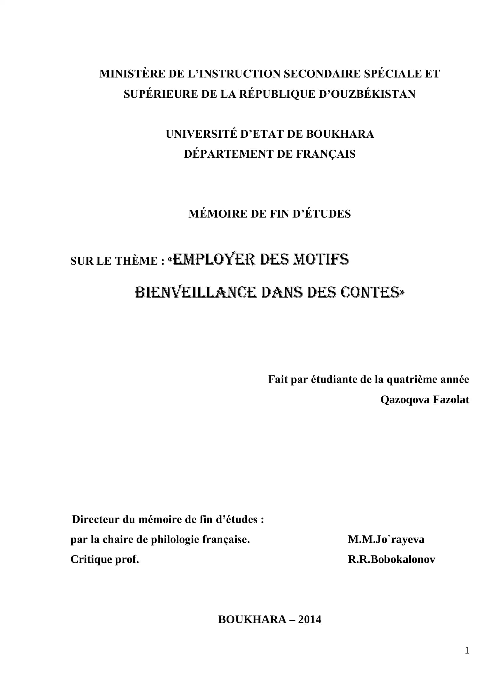 MÉMOIRE DE FIN D’ÉTUDES
