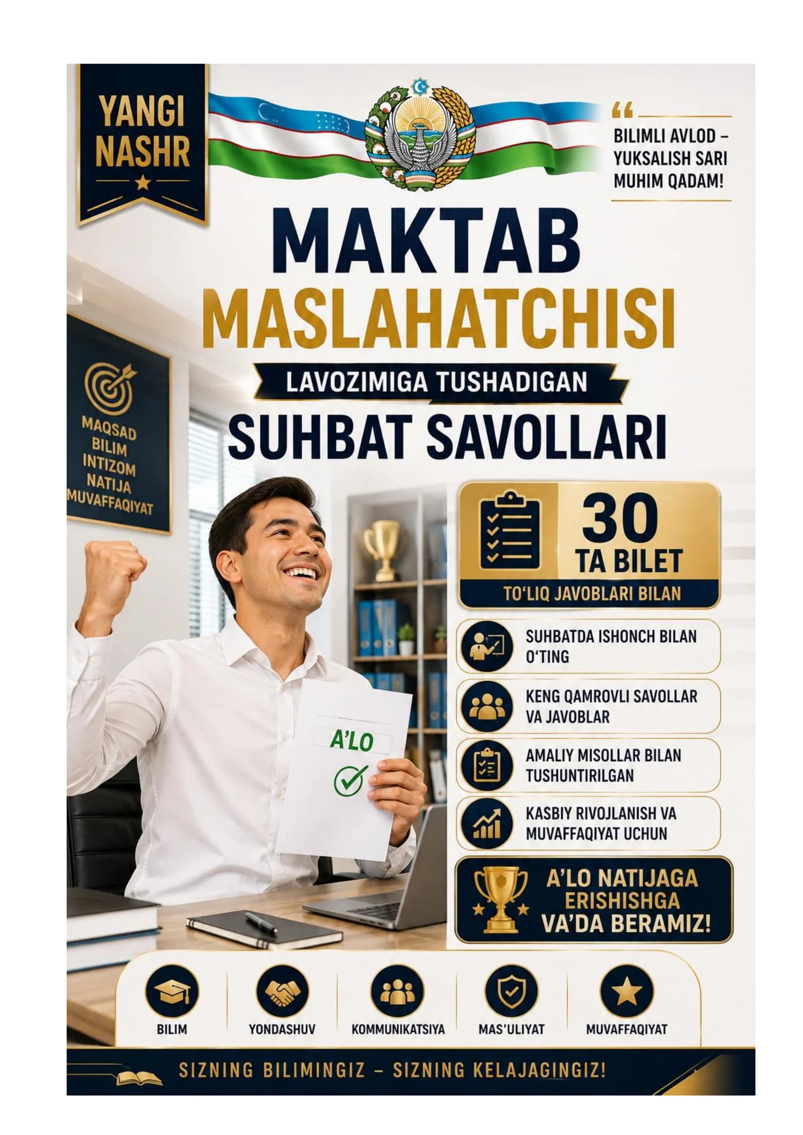 MAKTAB MASLAHATCHISI LAVOZIMIGA ISHGA KIRISH BILETLARI 30 ta