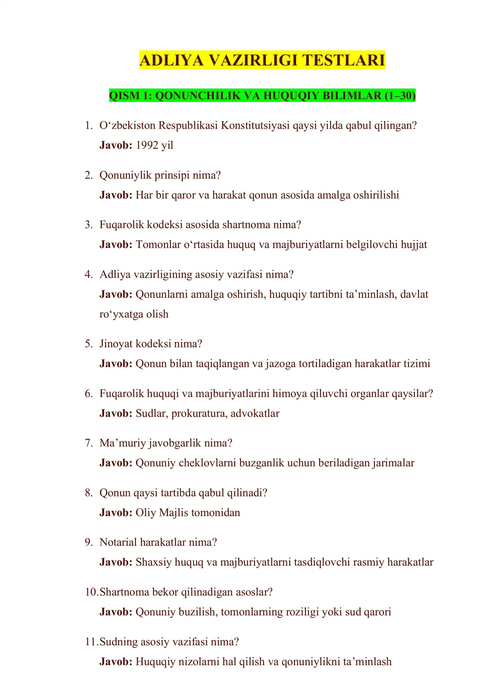 ADLIYA VAZIRLIGI TESTLARI