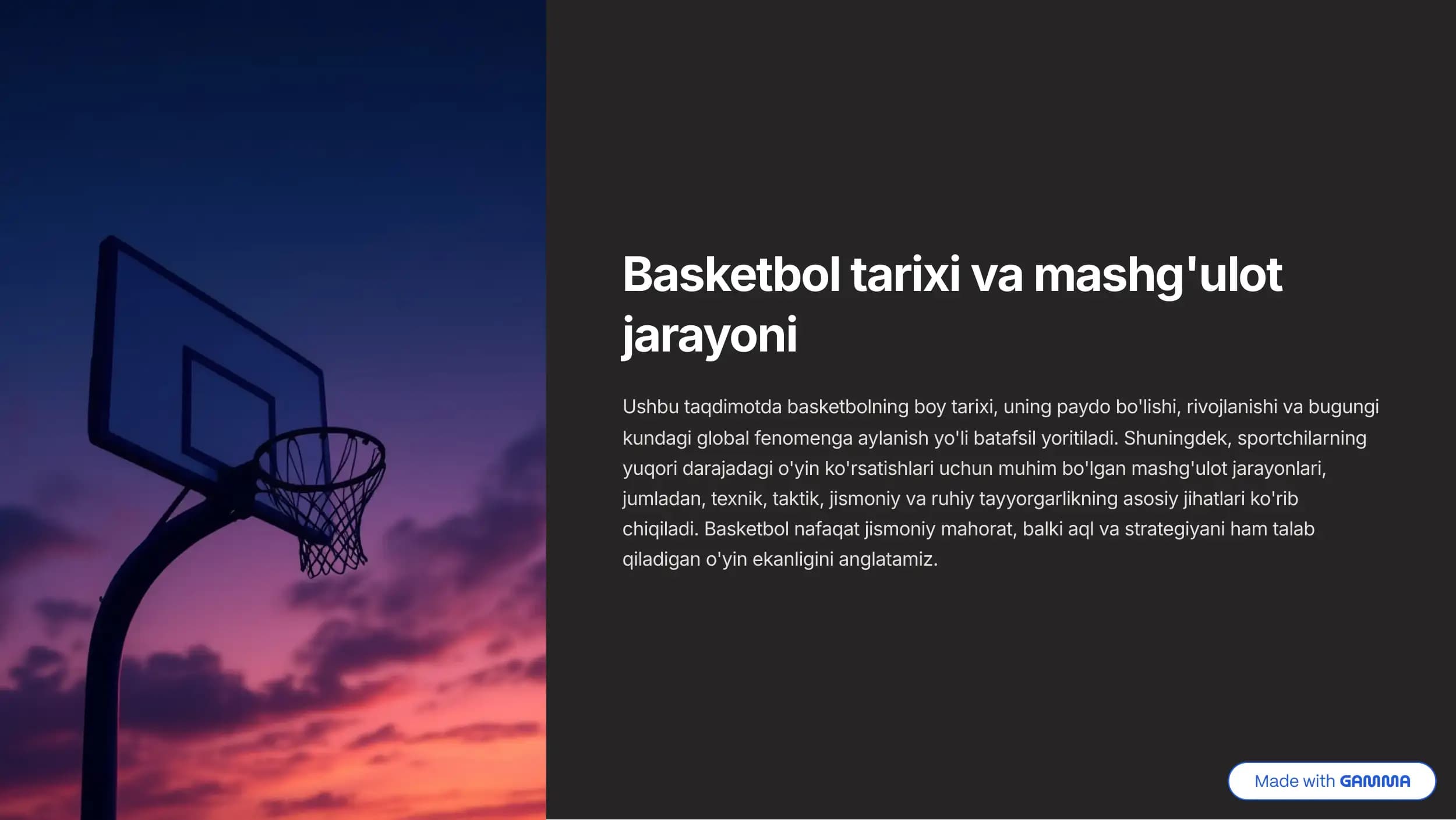 Basketbol tarixi va mashg'ulot
