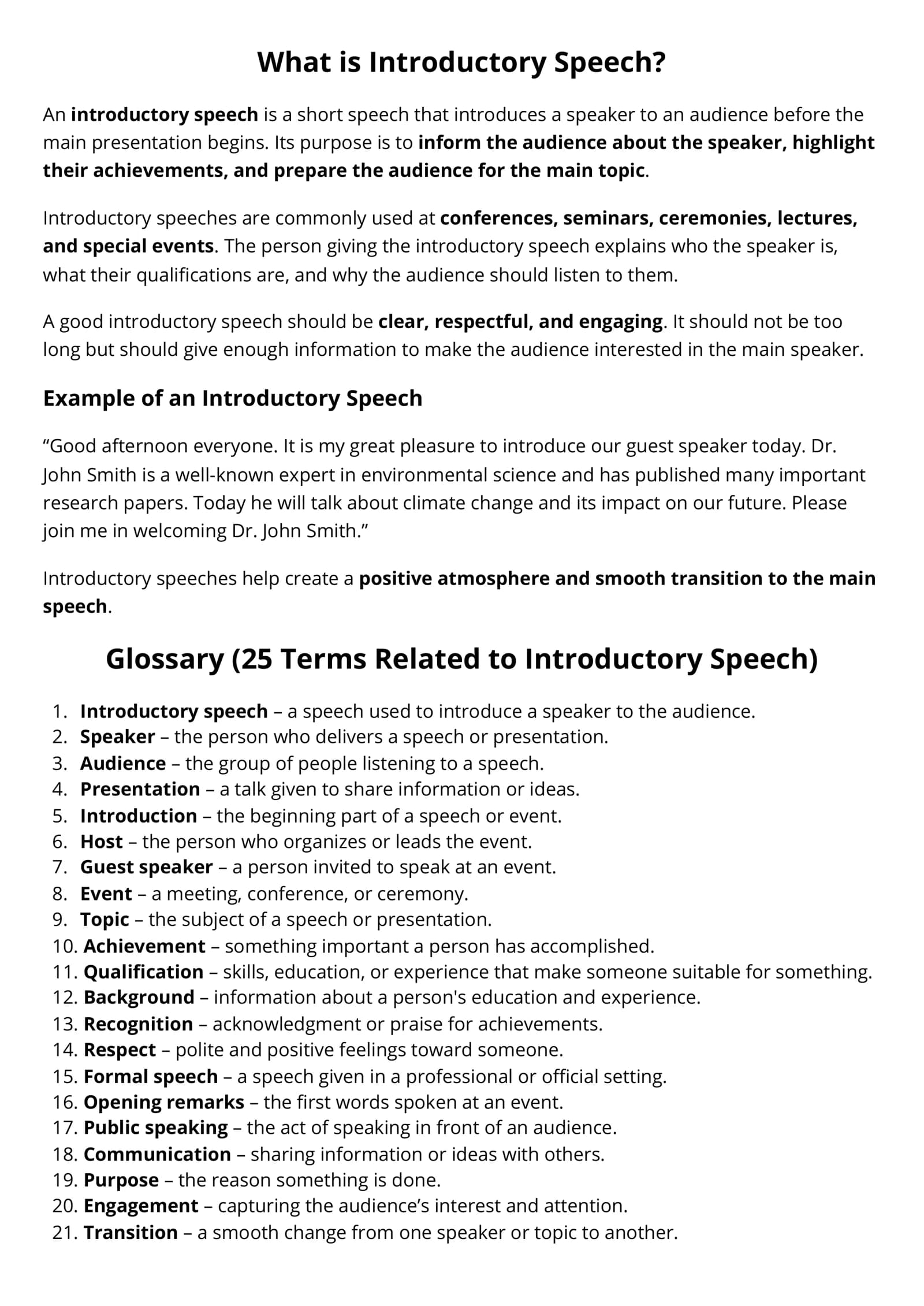 Introductory Speech