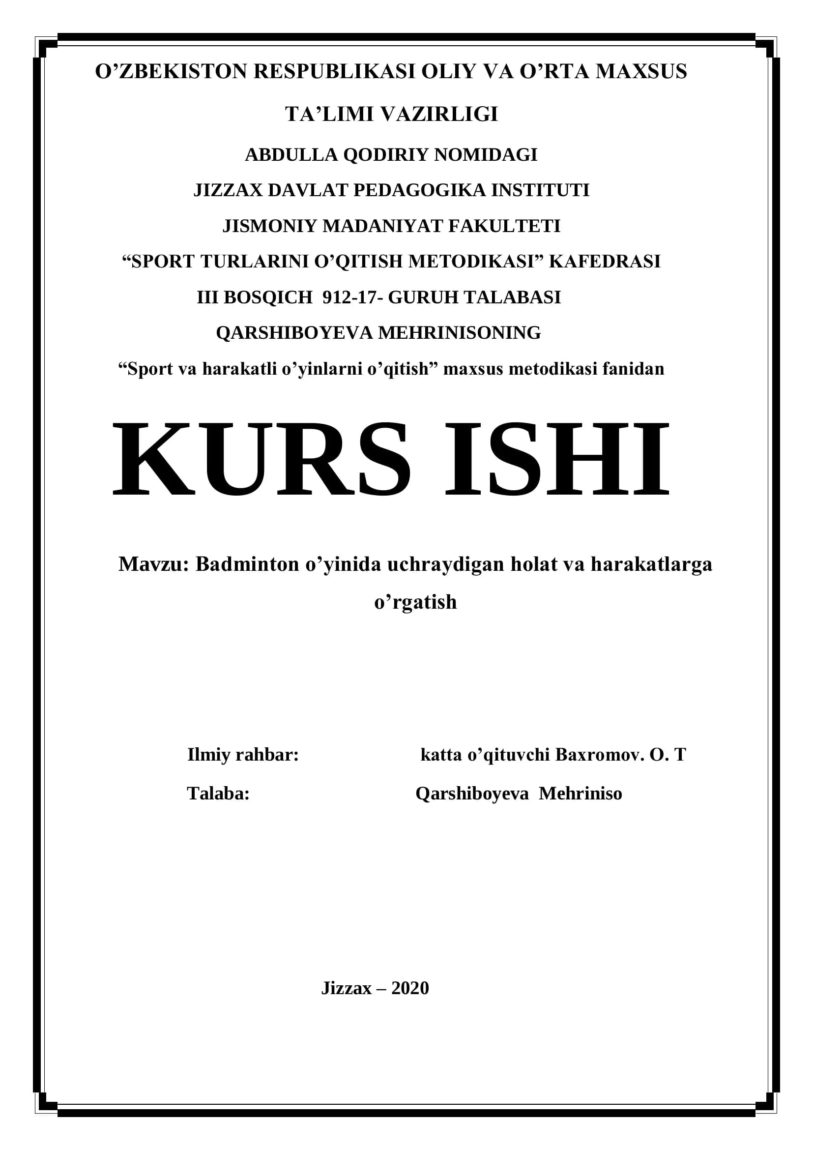 "Sport va harakatli o'yinlarni o'qitish"