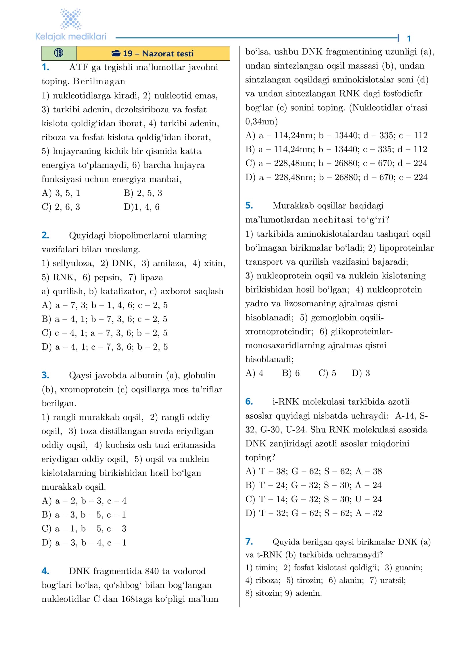 19 – Nazorat testi