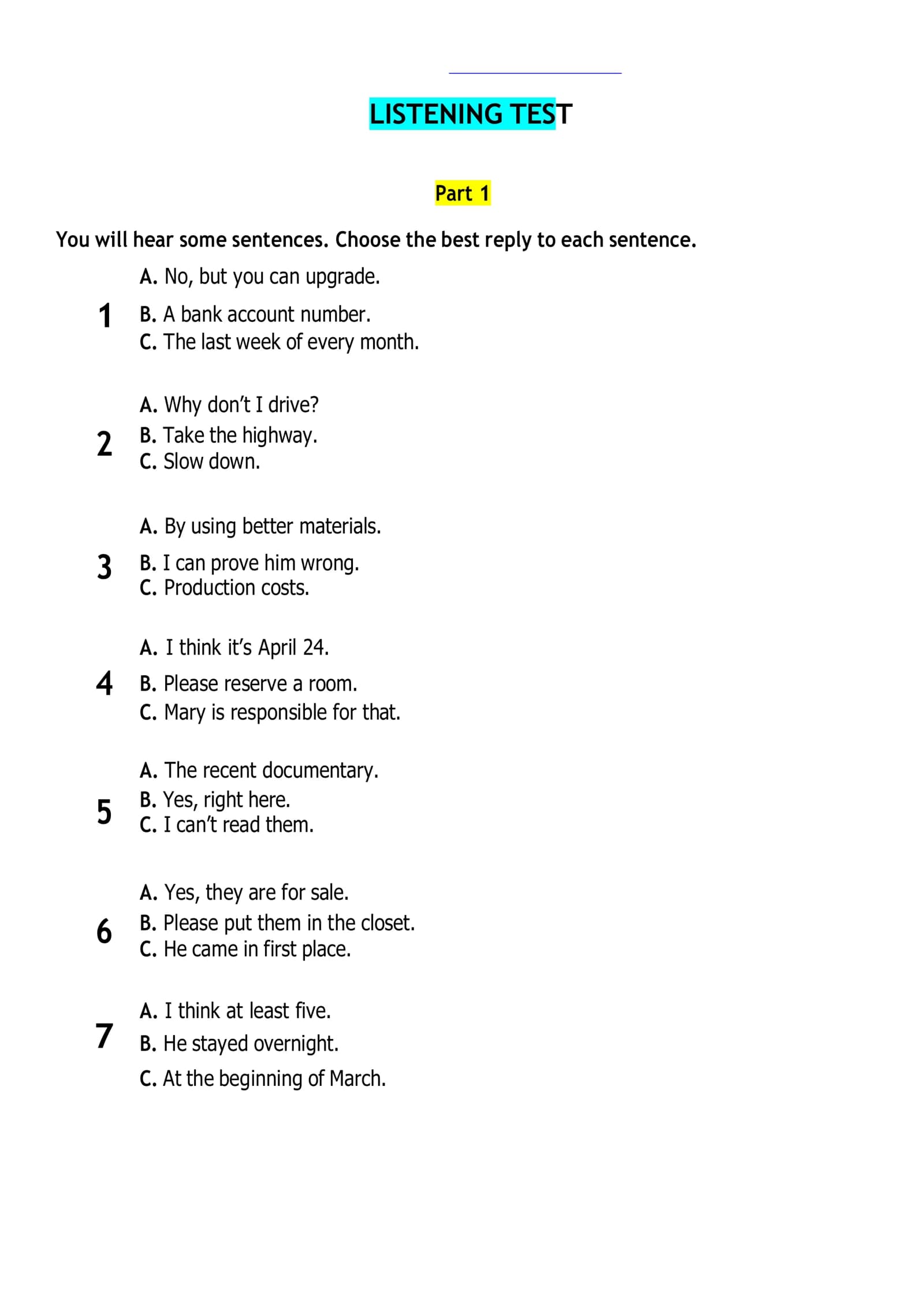 LISTENING TEST
