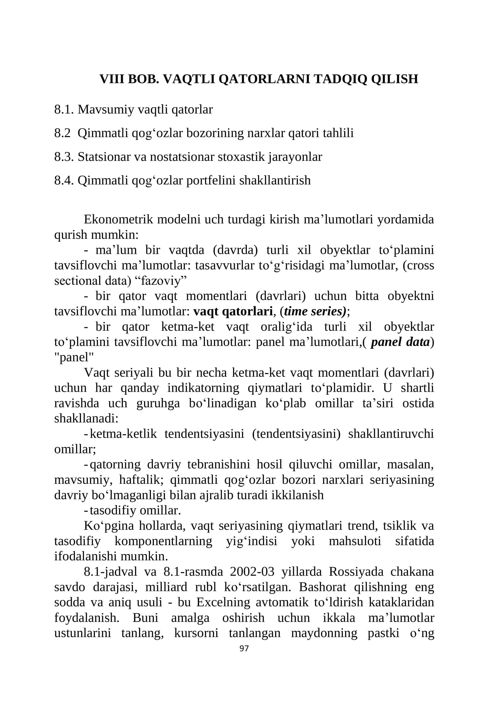 Vaqtli qatorlarni tadqiq qilish