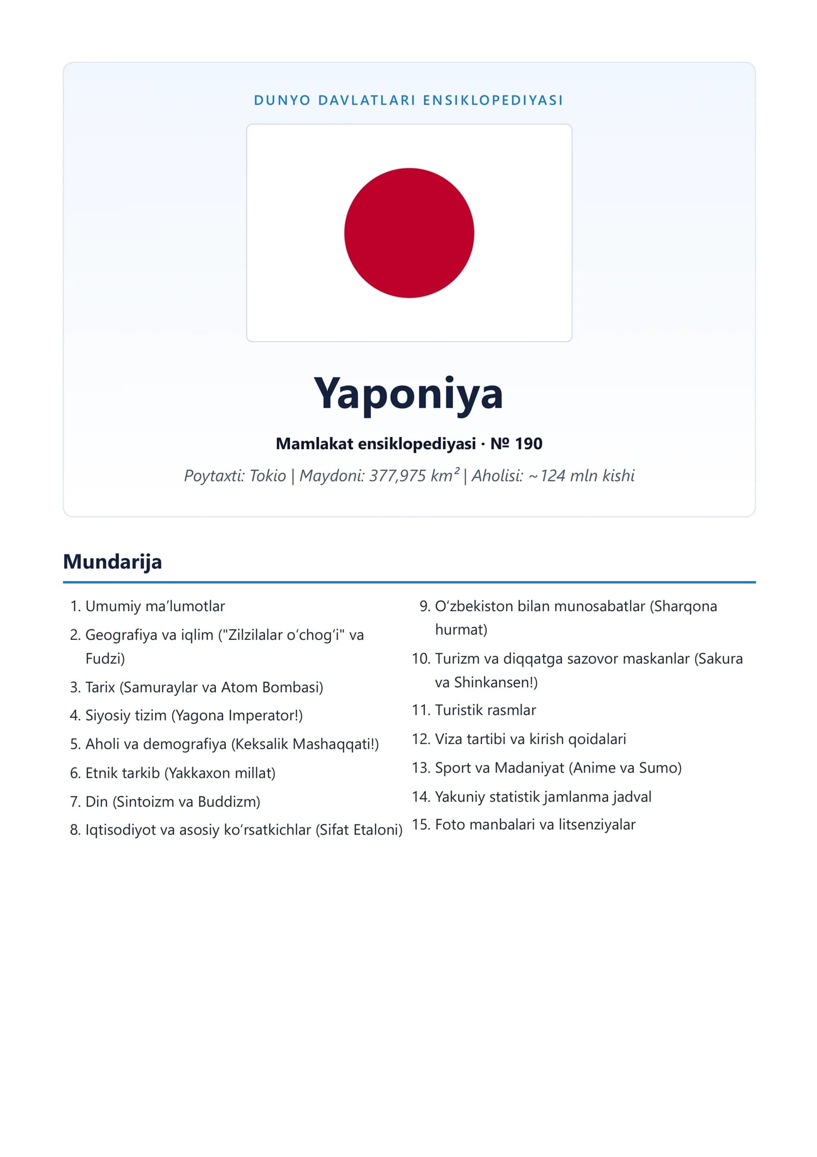 Yaponiya Mamlakat ensiklopediyasi