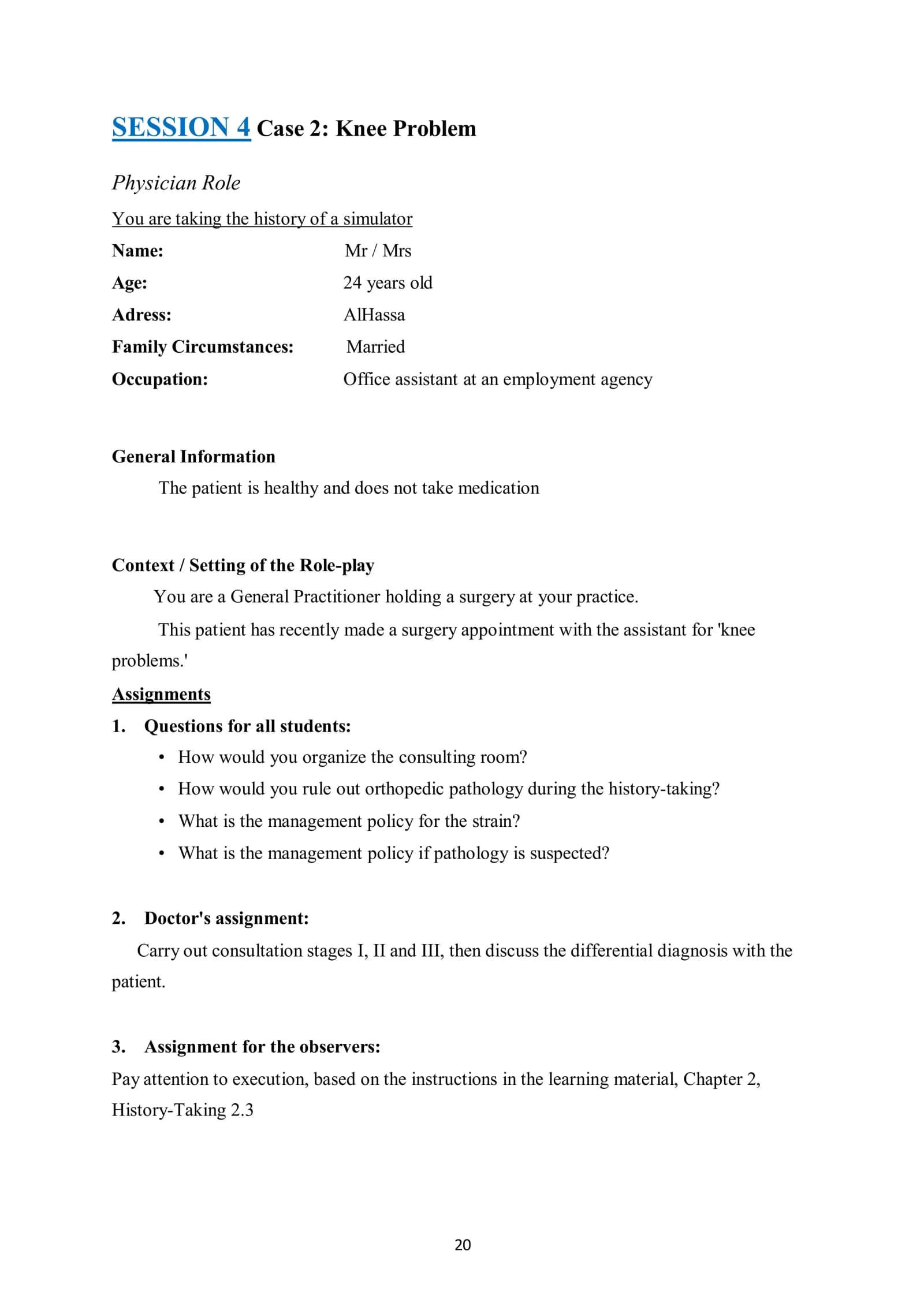 Knee Problem Case Study
