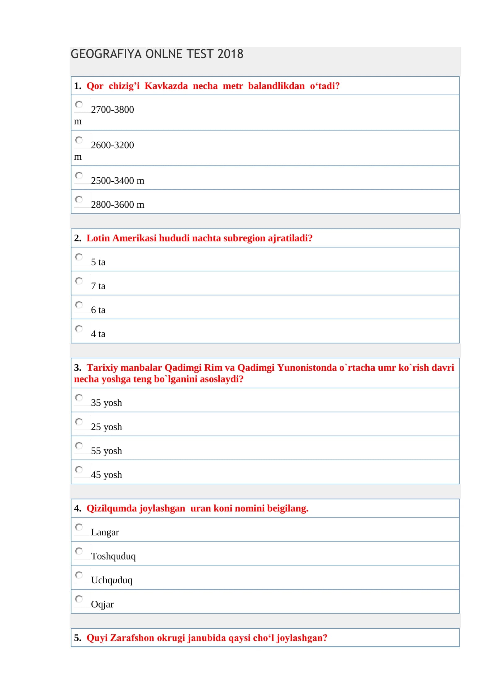 GEOGRAFIYA ONLNE TEST 2018