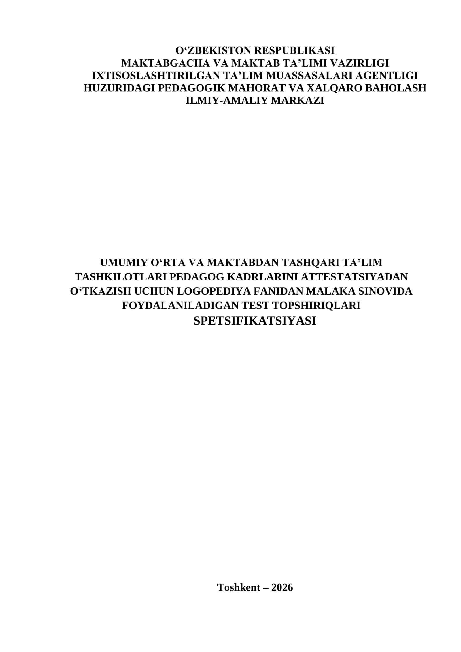 Logopediya Fanidan Test Topshiriqlari