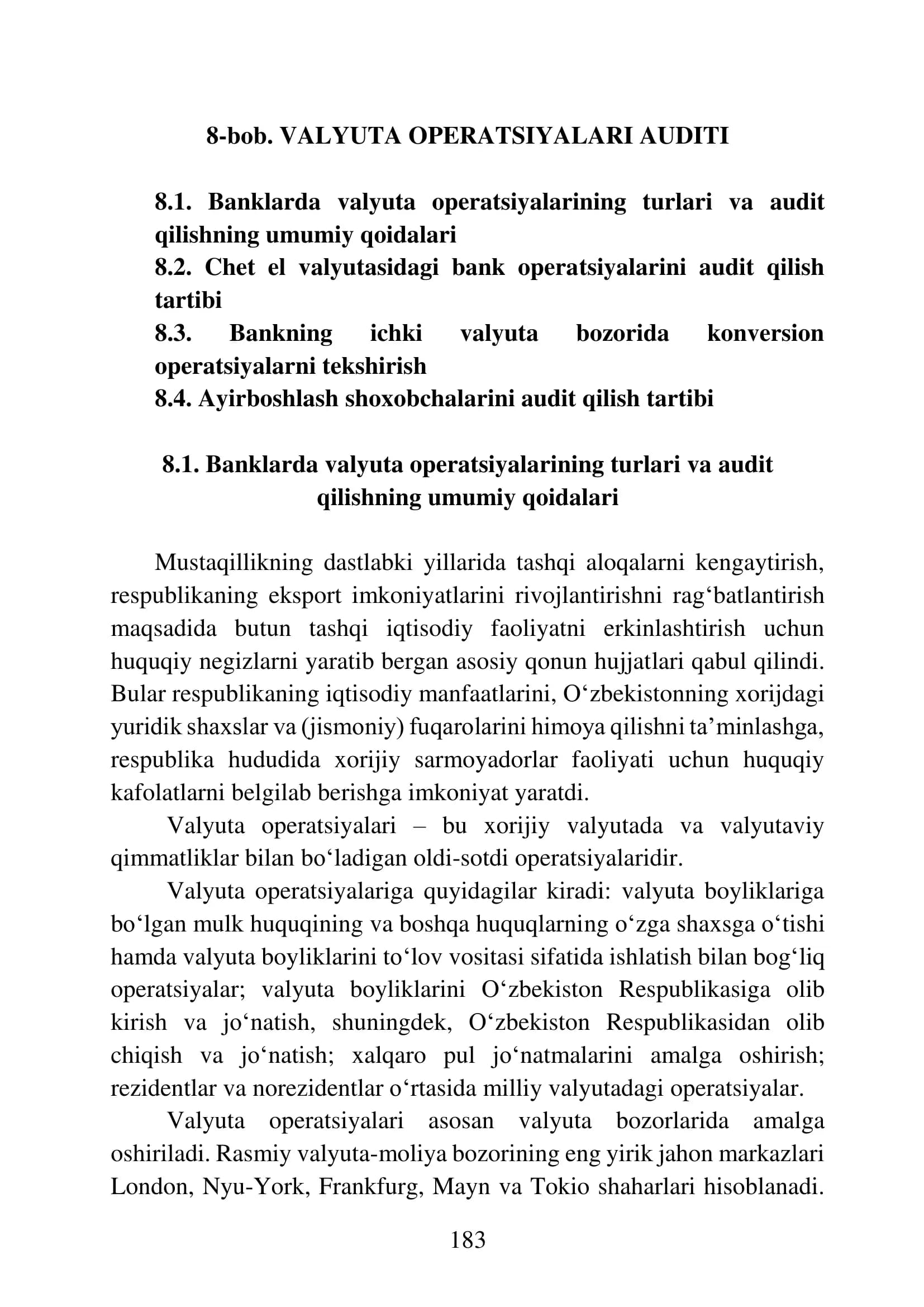 8-bob. VALYUTA OPERATSIYALARI AUDITI