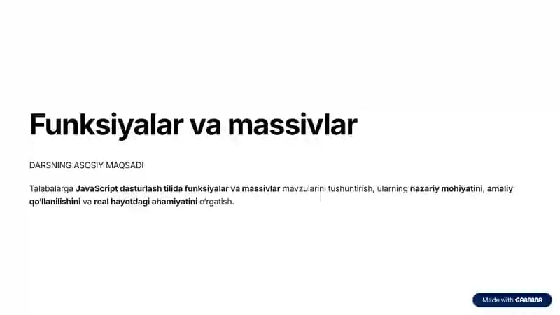 JavaScriptda Funksiyalar va massivlar
