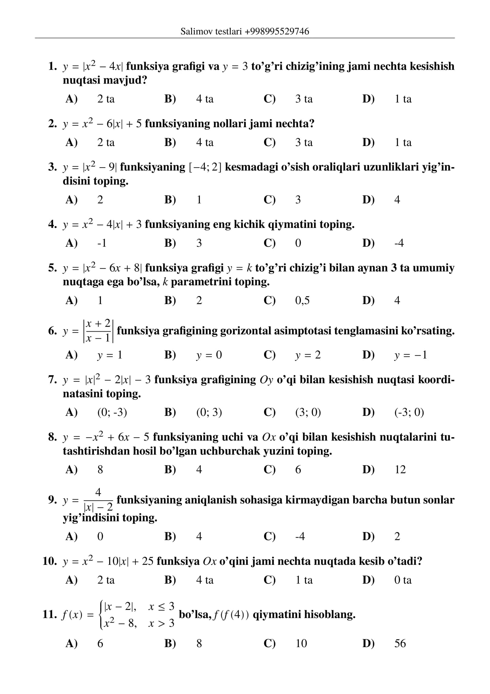 Matematika testlar