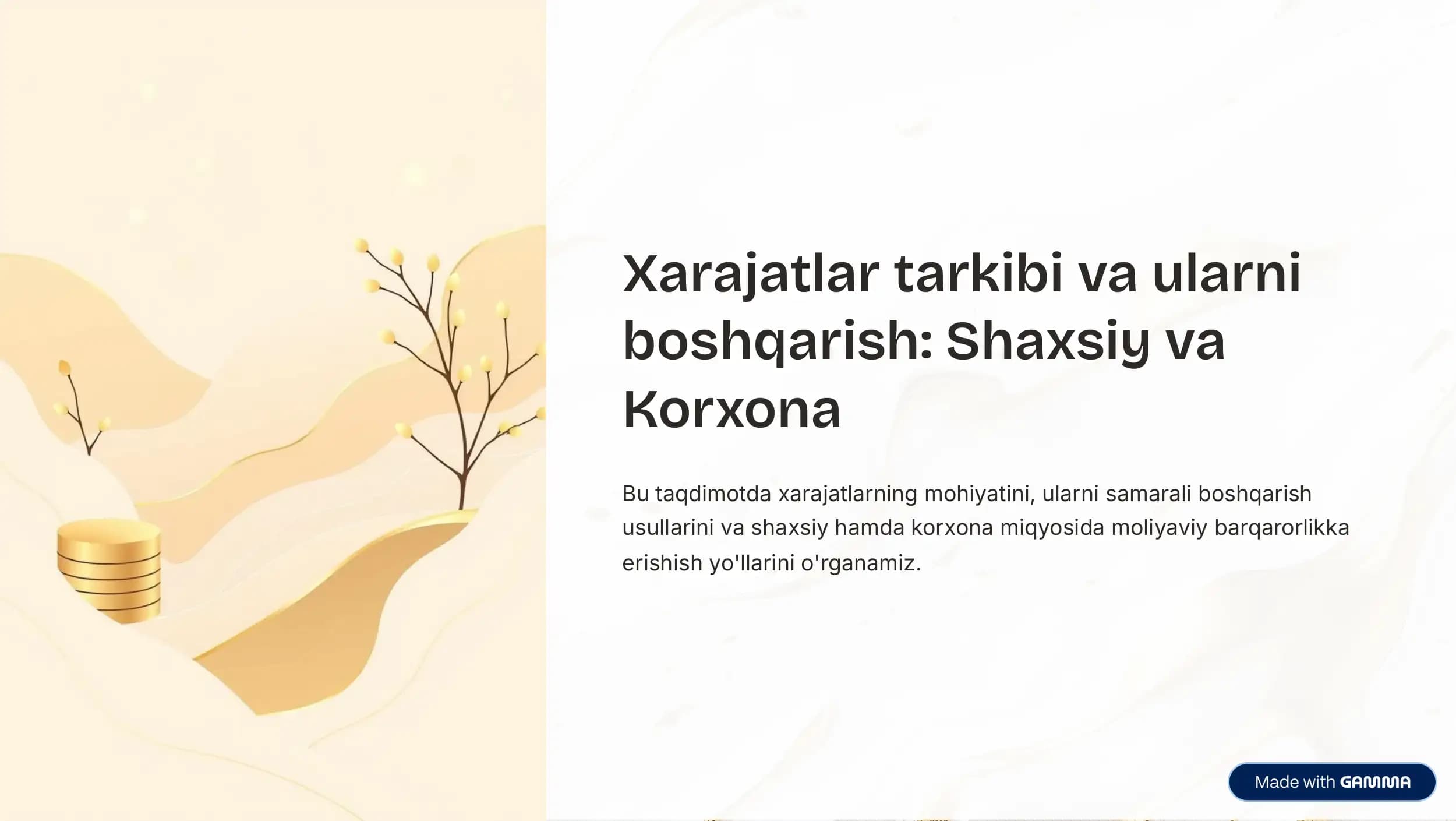 Xarajatlar tarkibi va ularni boshqarish