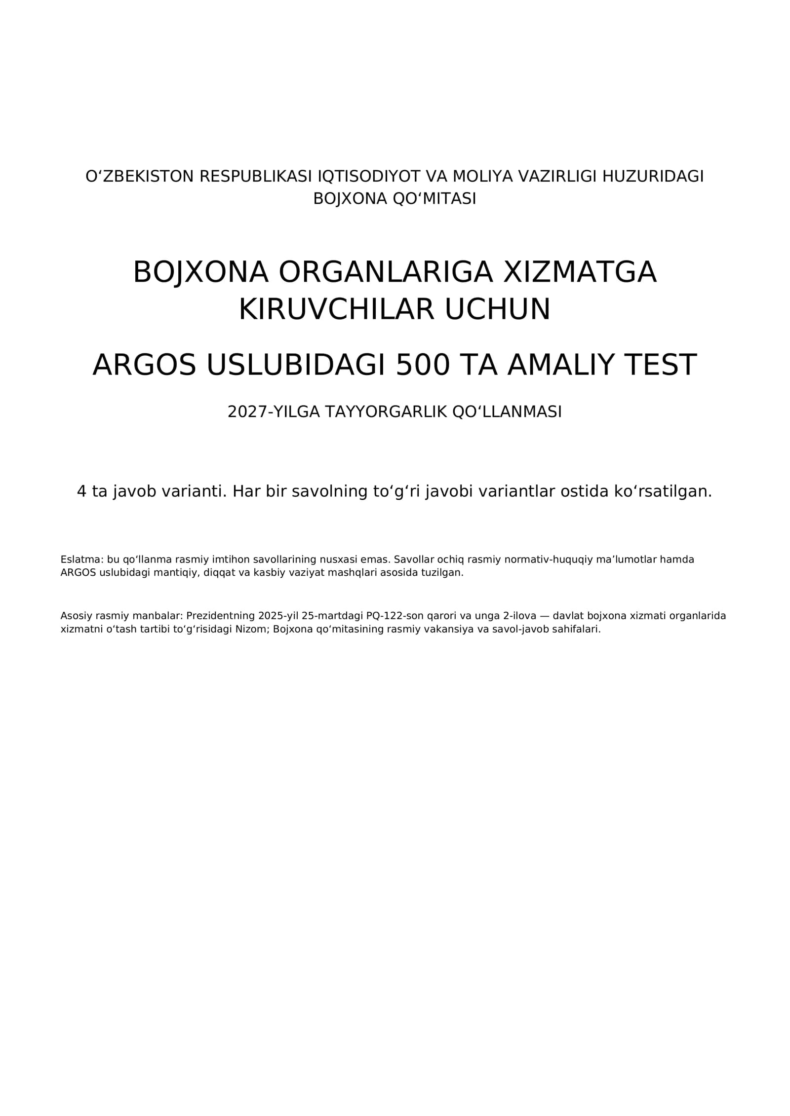 500 TA AMALIY TEST 2027-YILGA TAYYORGARLIK QO‘LLANMASI