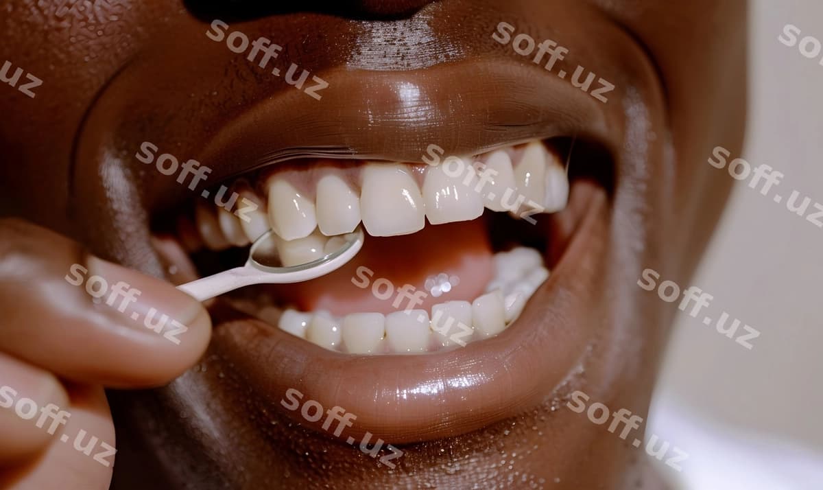 Shaxs tishlar gigienasiga e'tibor beradi. | Person taking care teeth hygiene