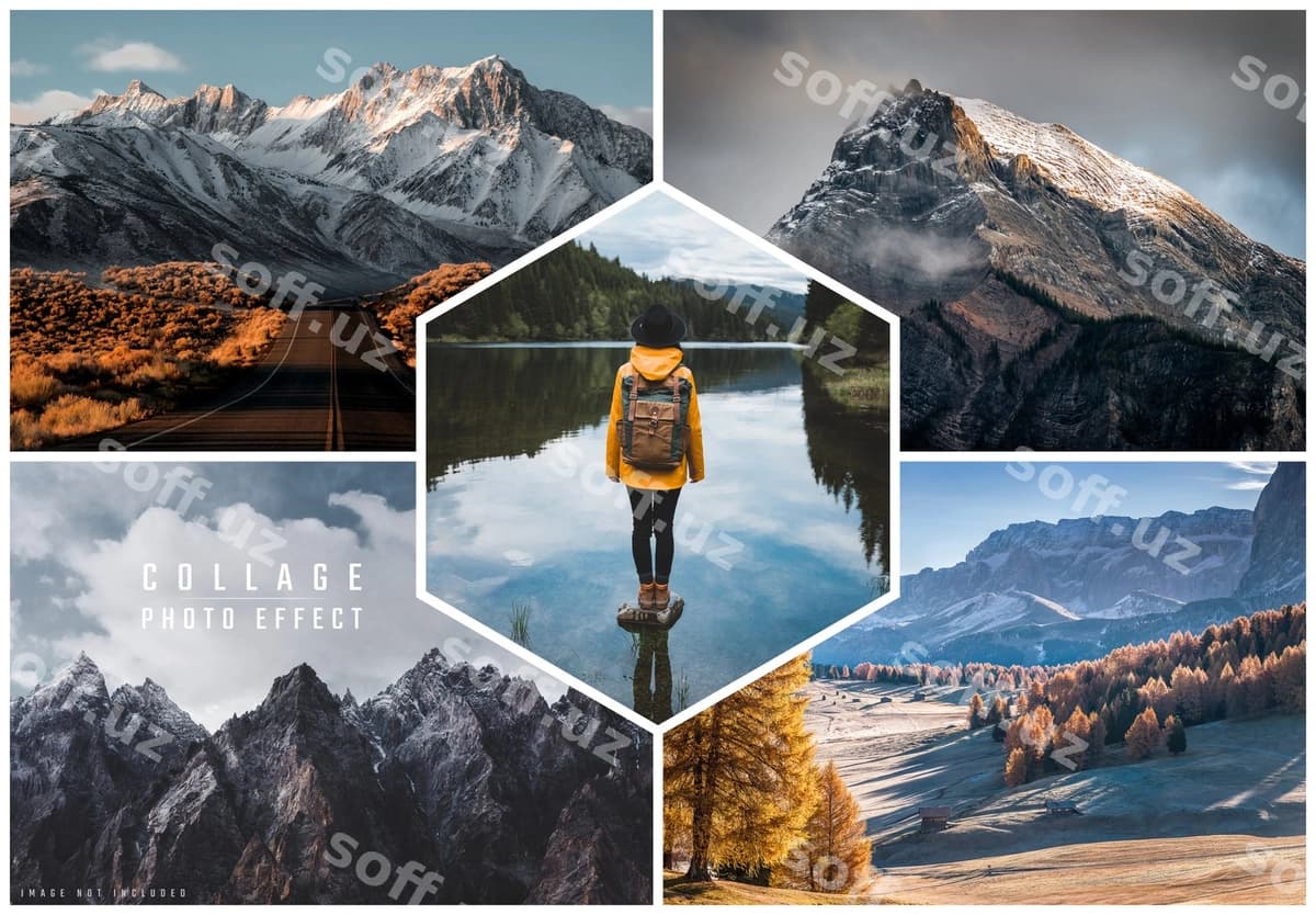 Foto collaj hexagon effekti namuna | Photo collage hexagon effect mockup