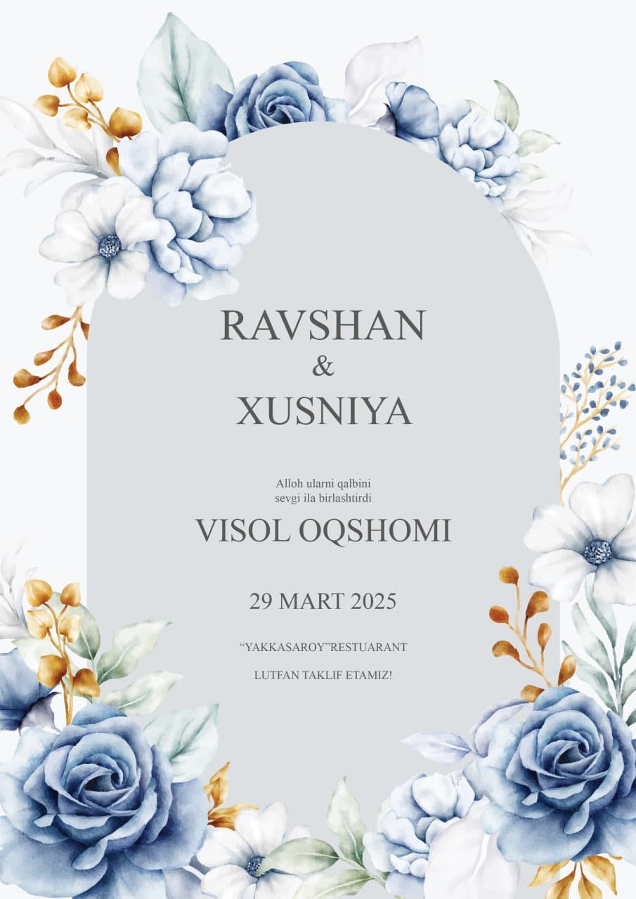 🌿 Nikoh Taklifnomasi — "Ravshan & Xusniya" PSD Shablon