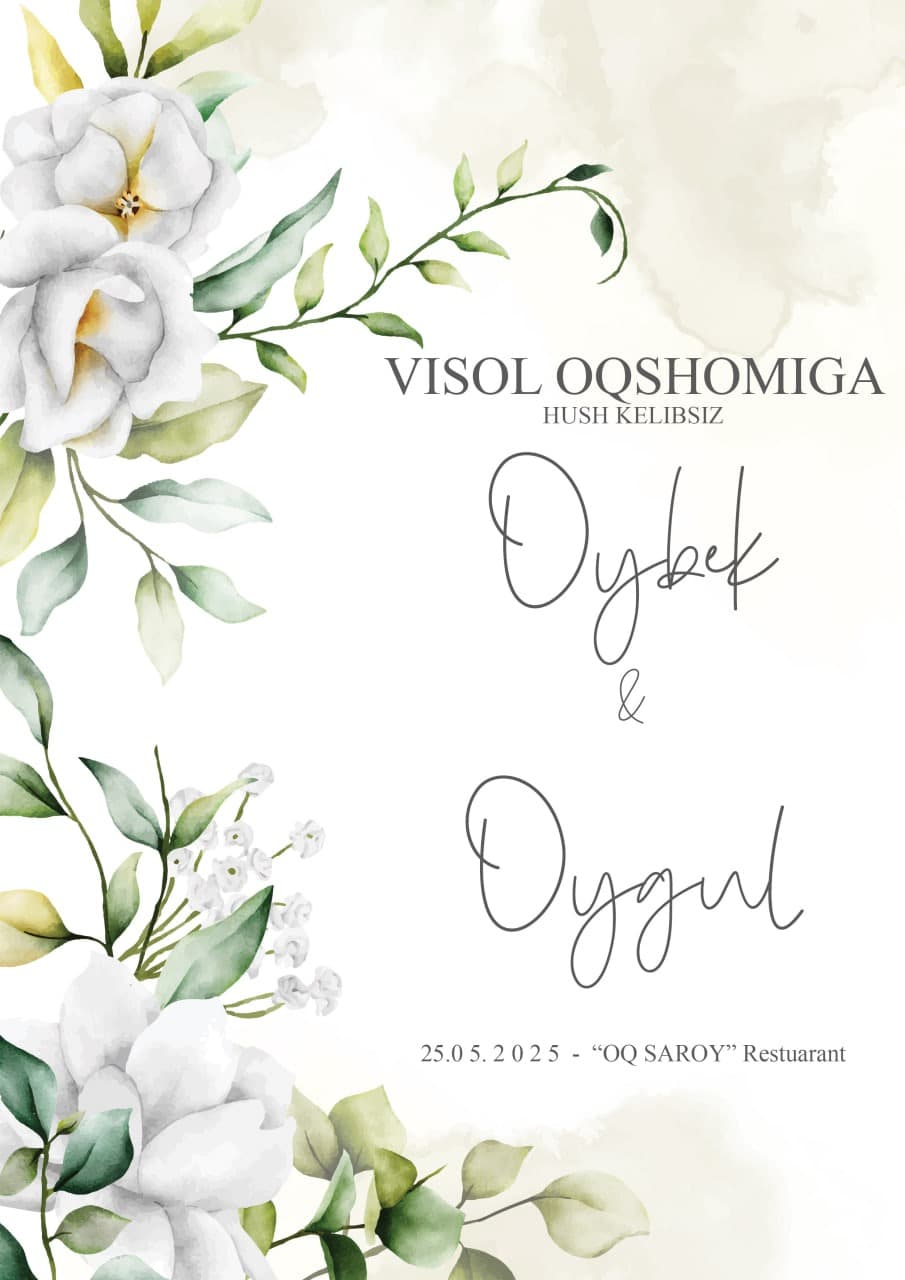 🌿 Nikoh Taklifnomasi — "Oybek & Oygul" PSD Shablon