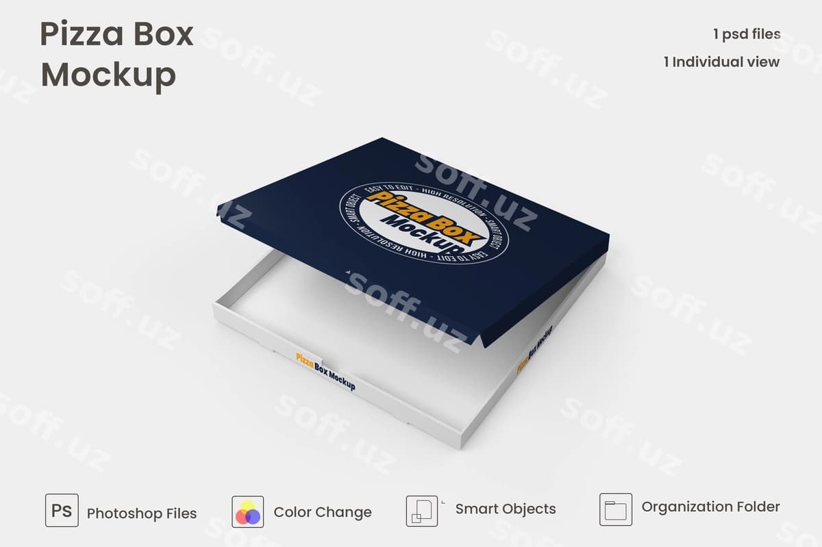 Pitsa qutisi namuna ajraltirilgan premium PSD | Pizza box mock up isolated premium psd