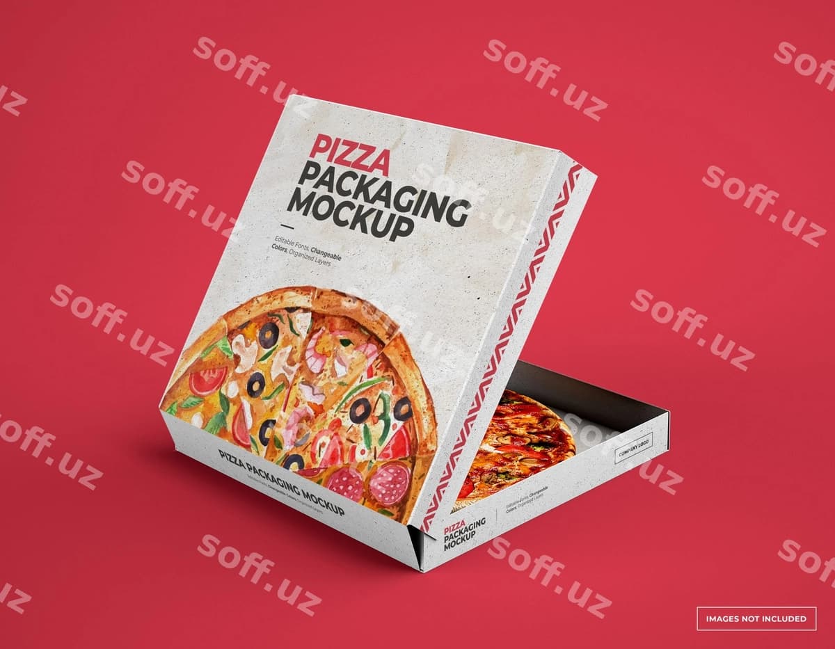 Pitsa qutisi namunasi o'zgartiriladigan rang bilan | Pizza box mockup with changeable color