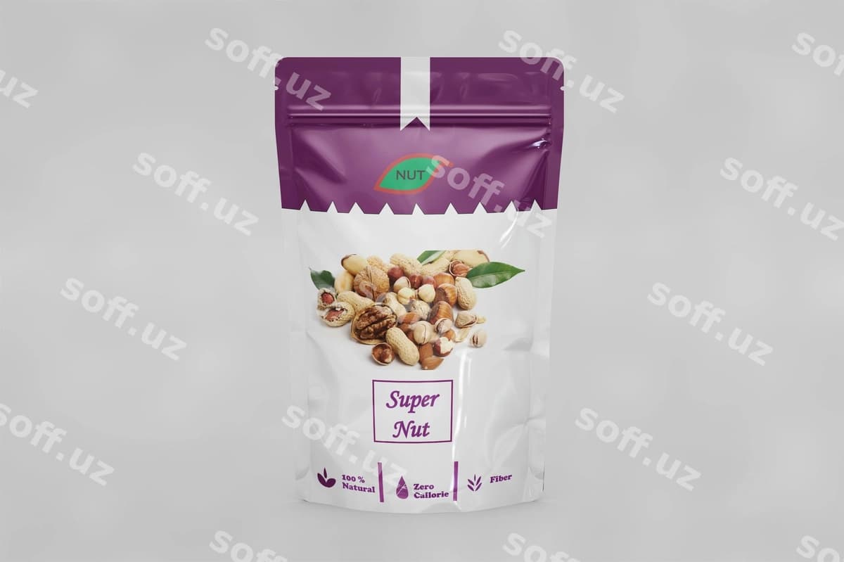 Plastik poʻchcha ovqat uchun qadoqlash namunasi | Plastic pouch food packaging mockup