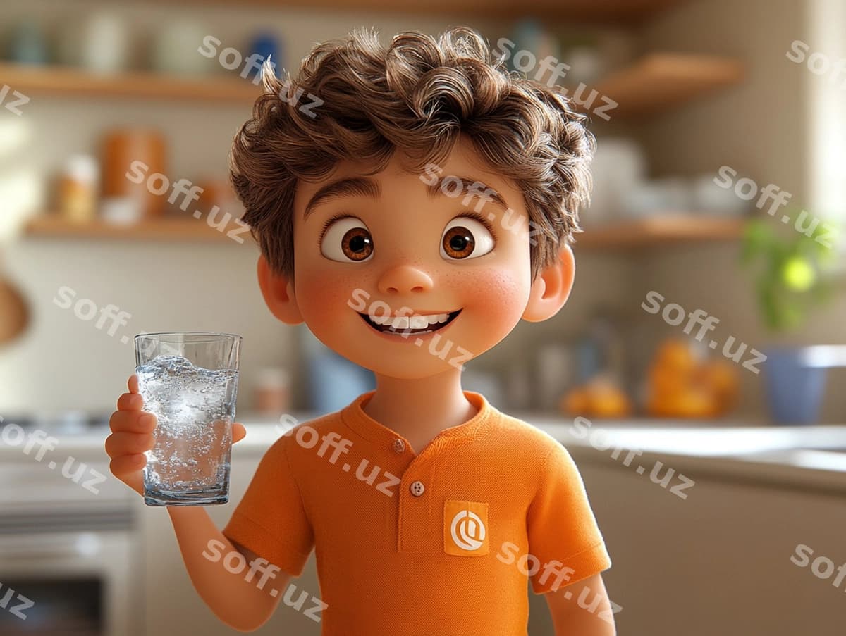 Plastik o'yinchoq stakan suv tutadi. | Plastic toy with e it holding glass water