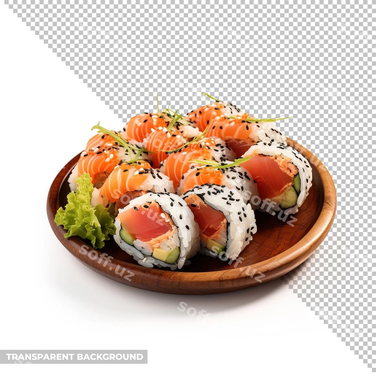 Dishe sushi ajraltirilgan orqa fondan xoliş | Plate sushi isolated without background